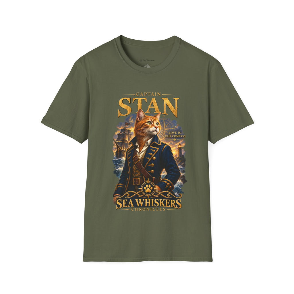Captain Stan Cat T-Shirt — Vintage Nautical 'Sea Whisker' Graphic Tee