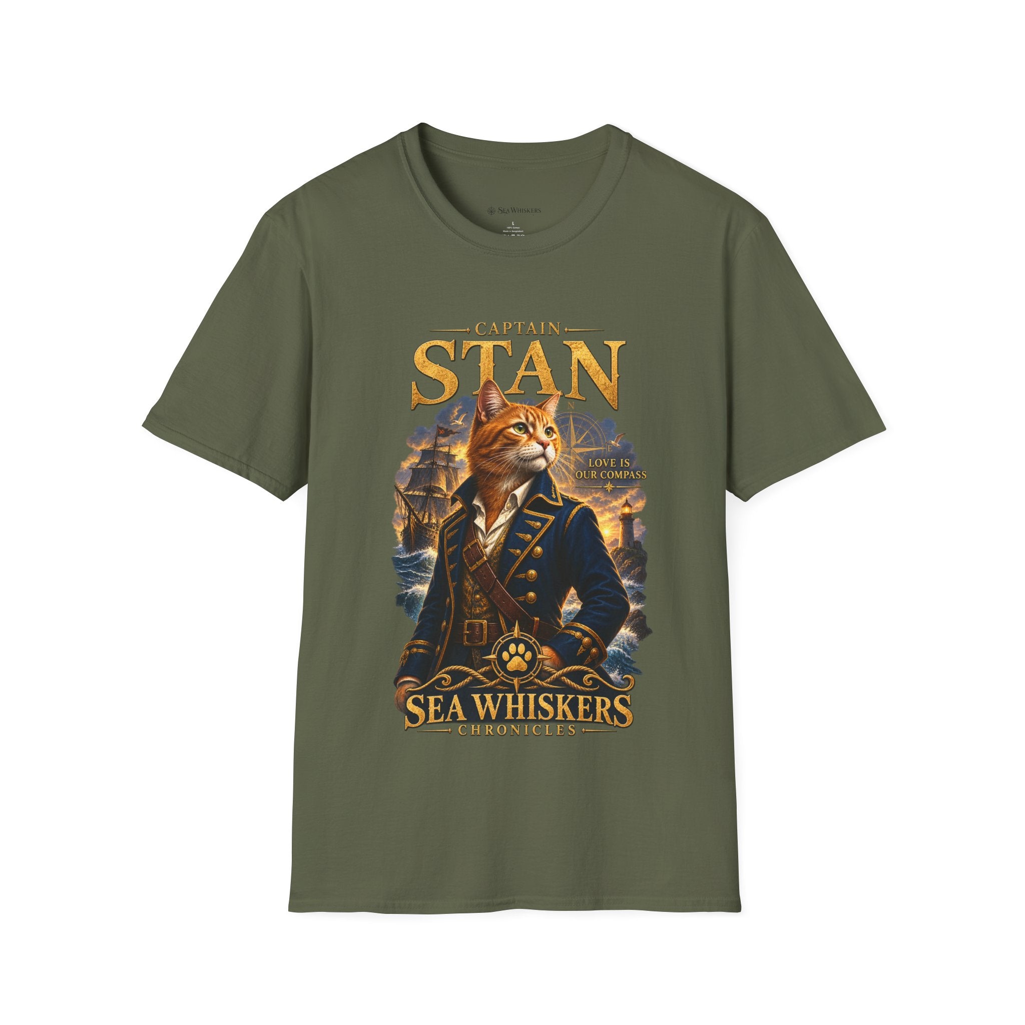 Captain Stan Cat T-Shirt — Vintage Nautical 'Sea Whisker' Graphic Tee