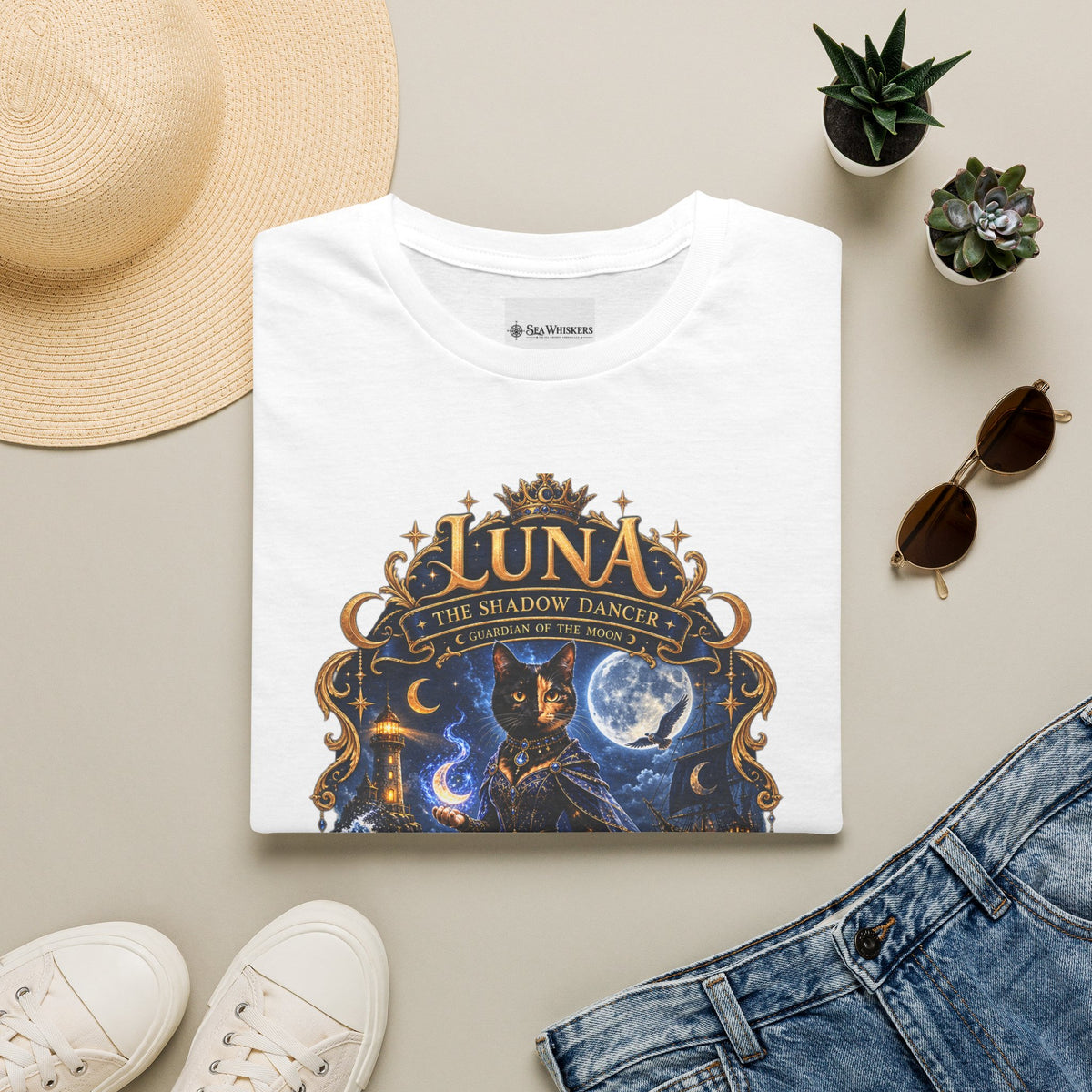 Luna 'The Shadow Dancer' Graphic T-Shirt — Mystical Moon Cat Tee