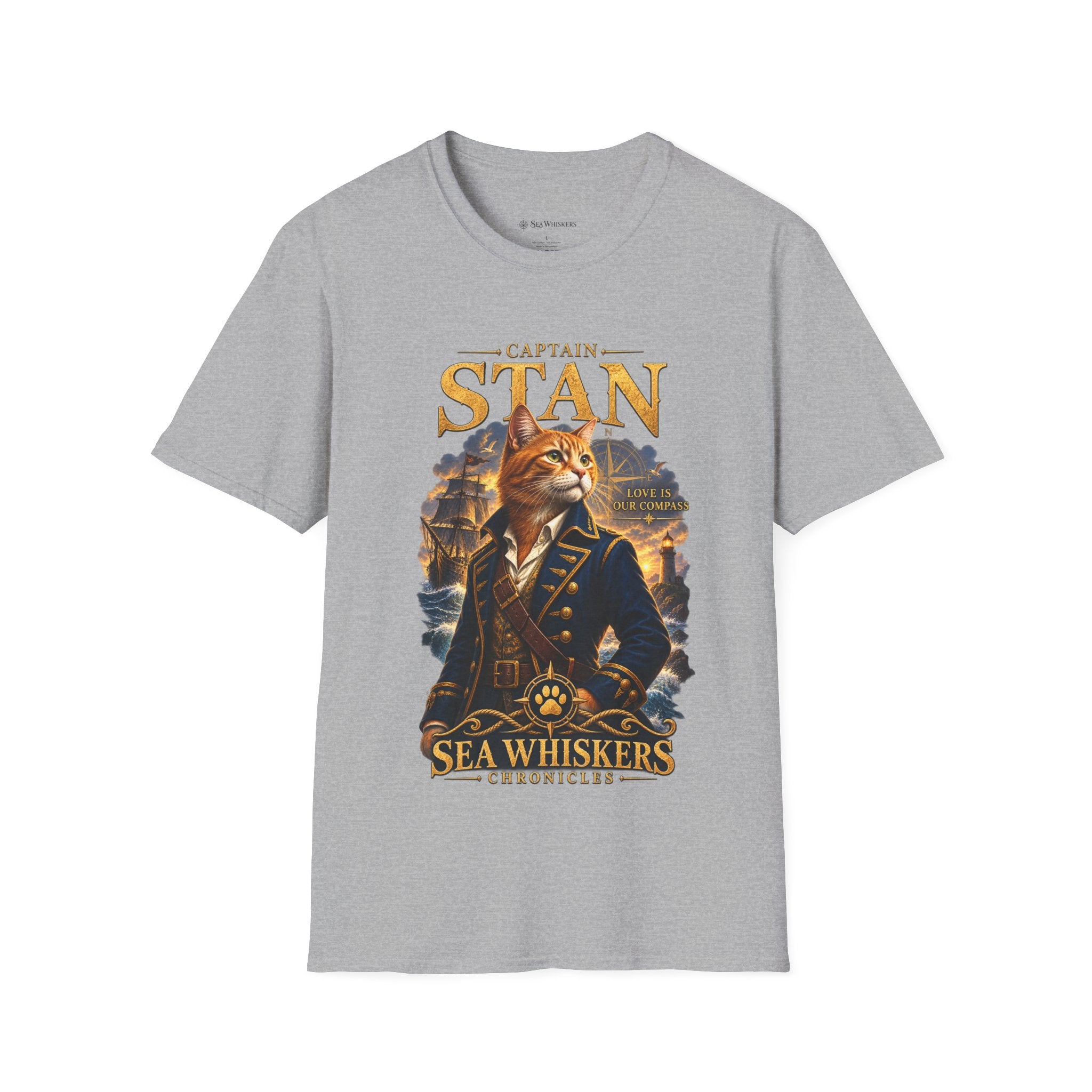 Captain Stan Cat T-Shirt — Vintage Nautical 'Sea Whisker' Graphic Tee