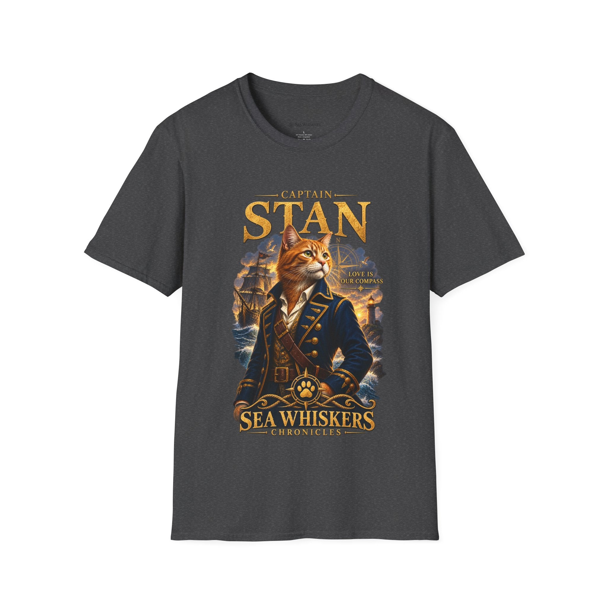 Captain Stan Cat T-Shirt — Vintage Nautical 'Sea Whisker' Graphic Tee