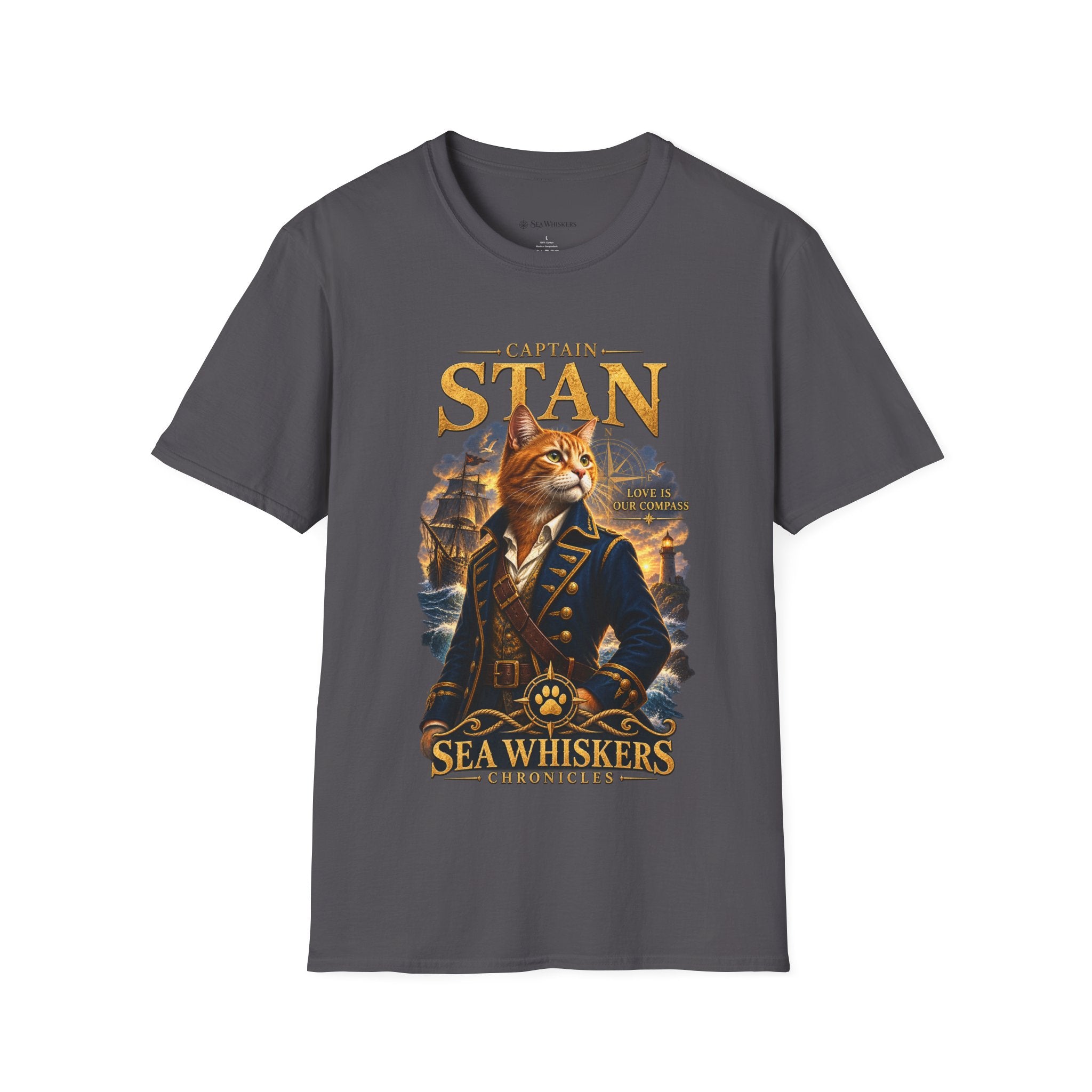 Captain Stan Cat T-Shirt — Vintage Nautical 'Sea Whisker' Graphic Tee