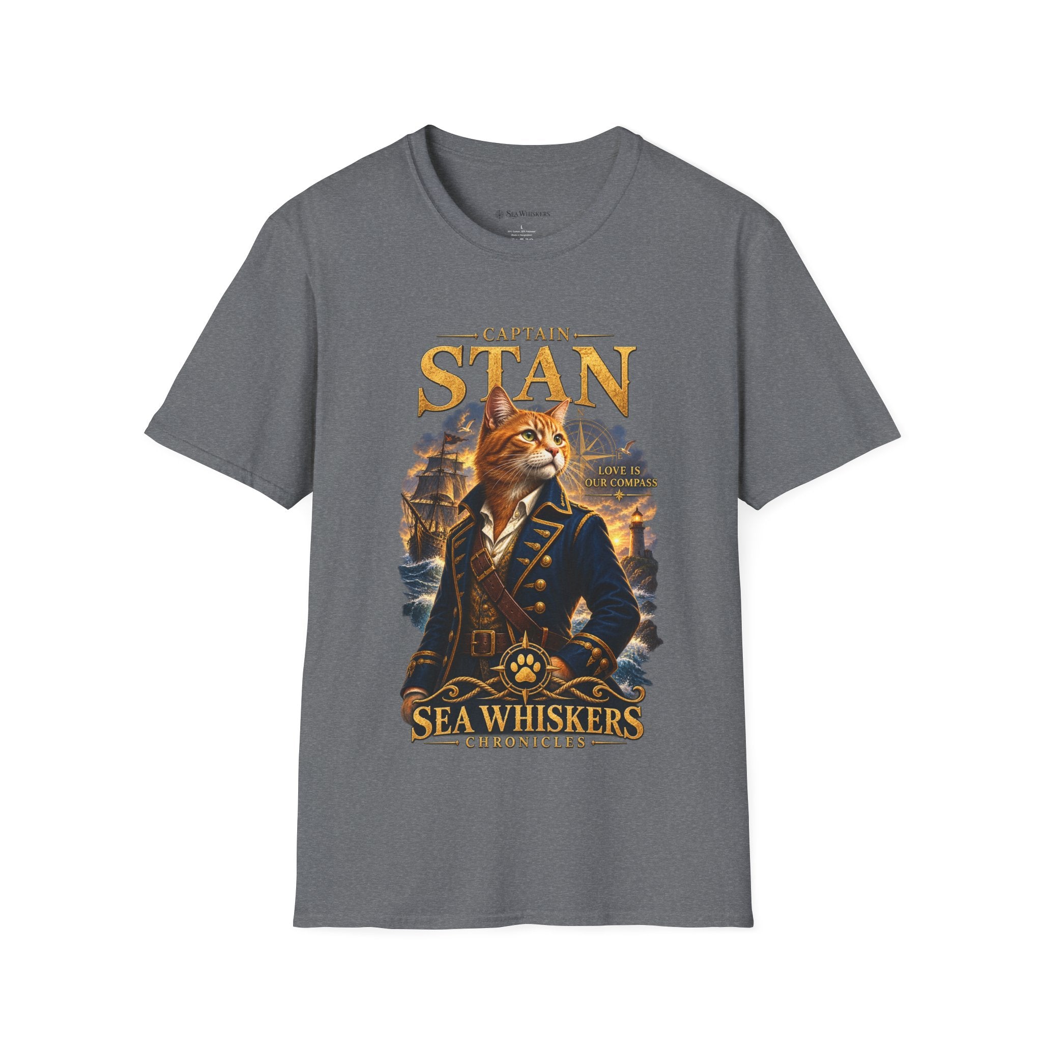 Captain Stan Cat T-Shirt — Vintage Nautical 'Sea Whisker' Graphic Tee