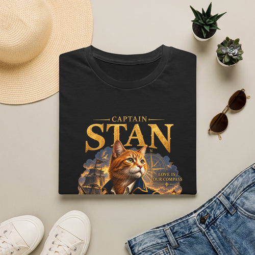 Captain Stan Cat T-Shirt — Vintage Nautical 'Sea Whisker' Graphic Tee