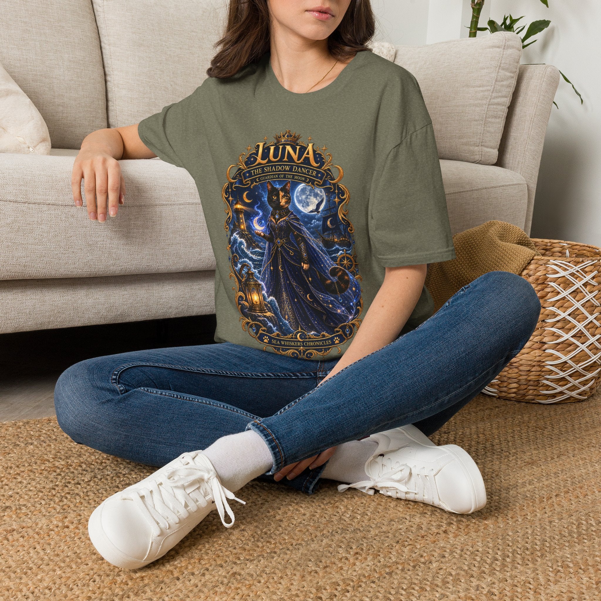 Luna 'The Shadow Dancer' Graphic T-Shirt — Mystical Moon Cat Tee