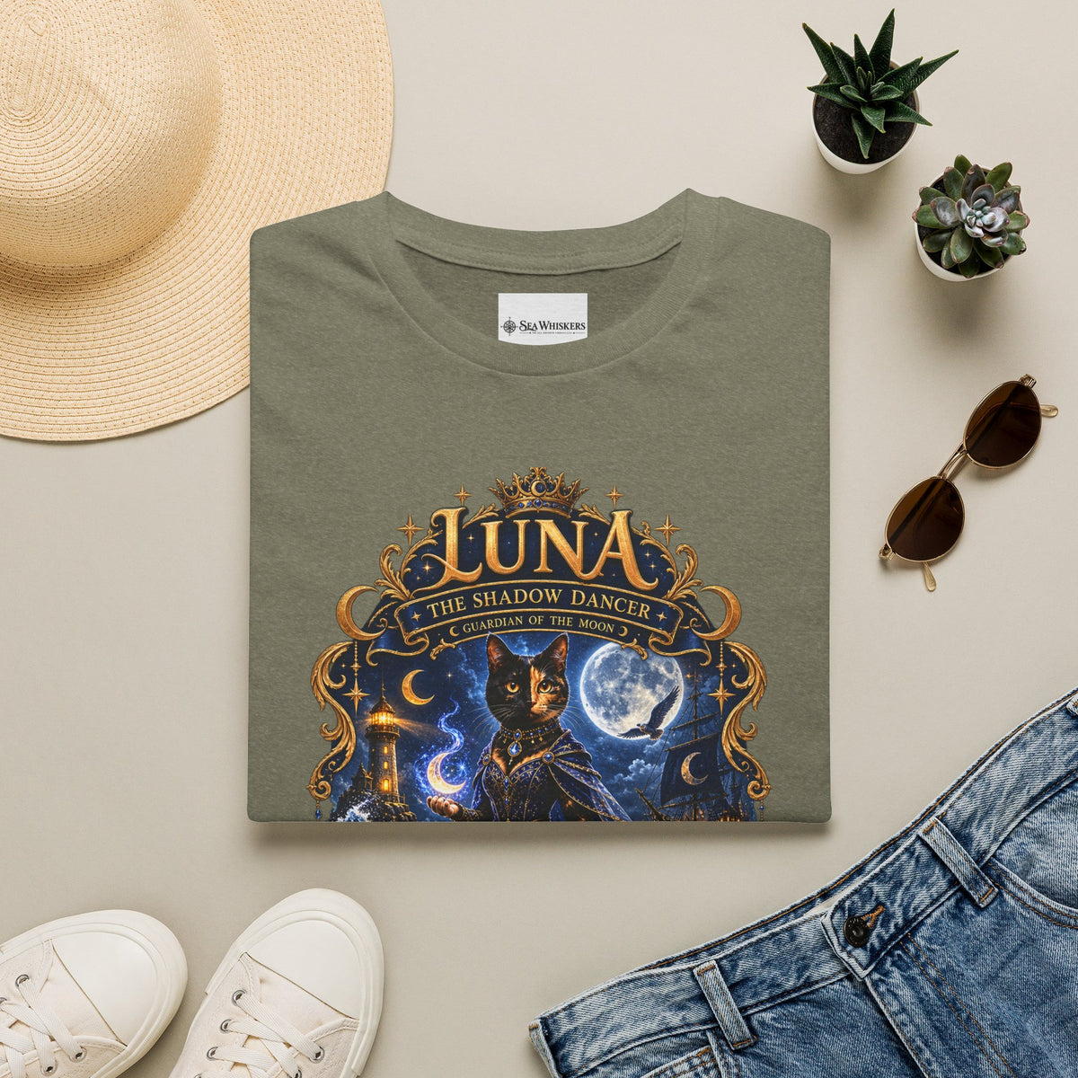 Luna 'The Shadow Dancer' Graphic T-Shirt — Mystical Moon Cat Tee