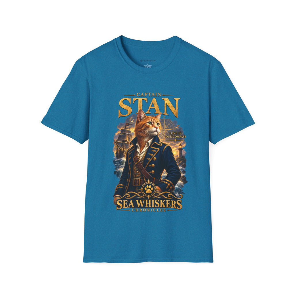 Captain Stan Cat T-Shirt — Vintage Nautical 'Sea Whisker' Graphic Tee