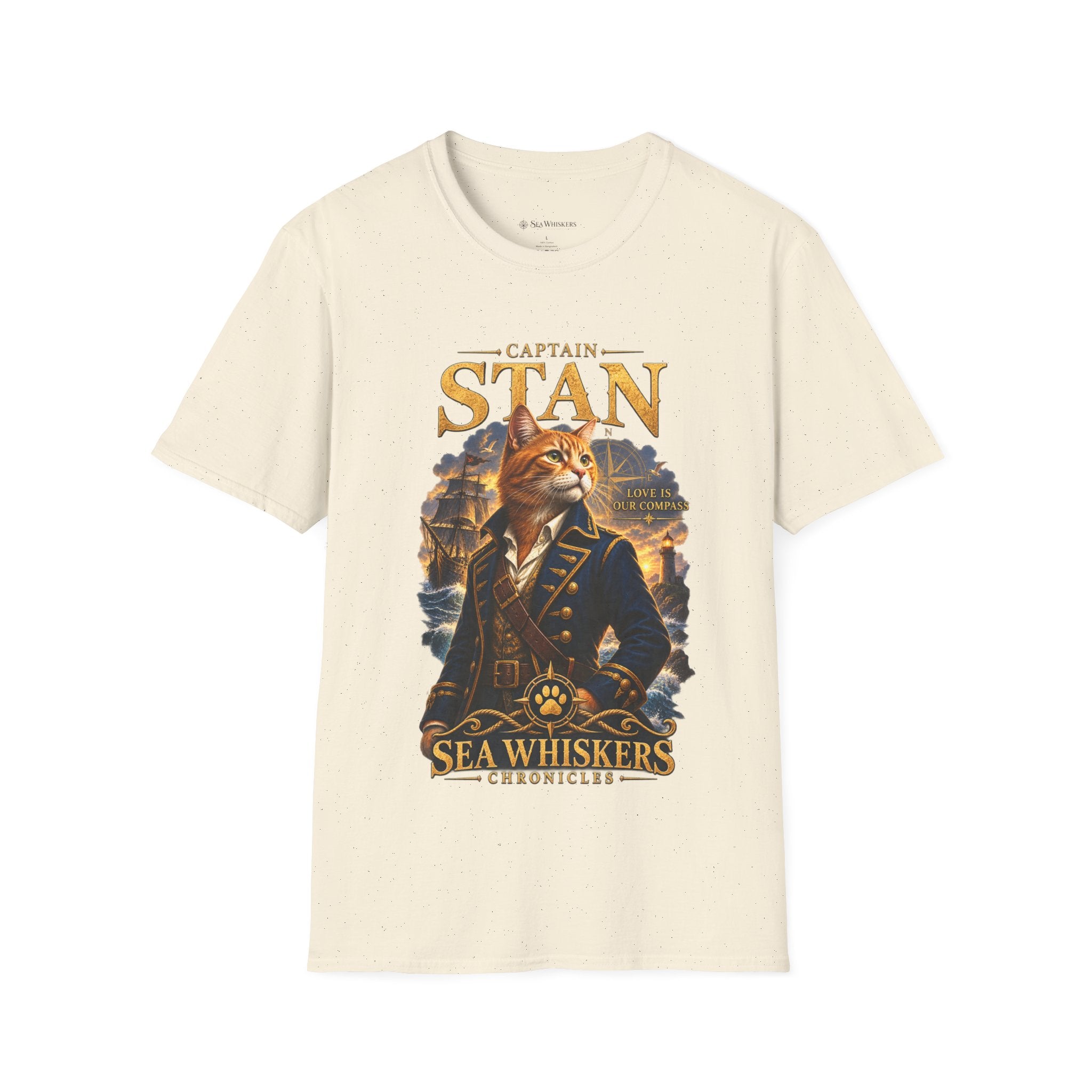 Captain Stan Cat T-Shirt — Vintage Nautical 'Sea Whisker' Graphic Tee