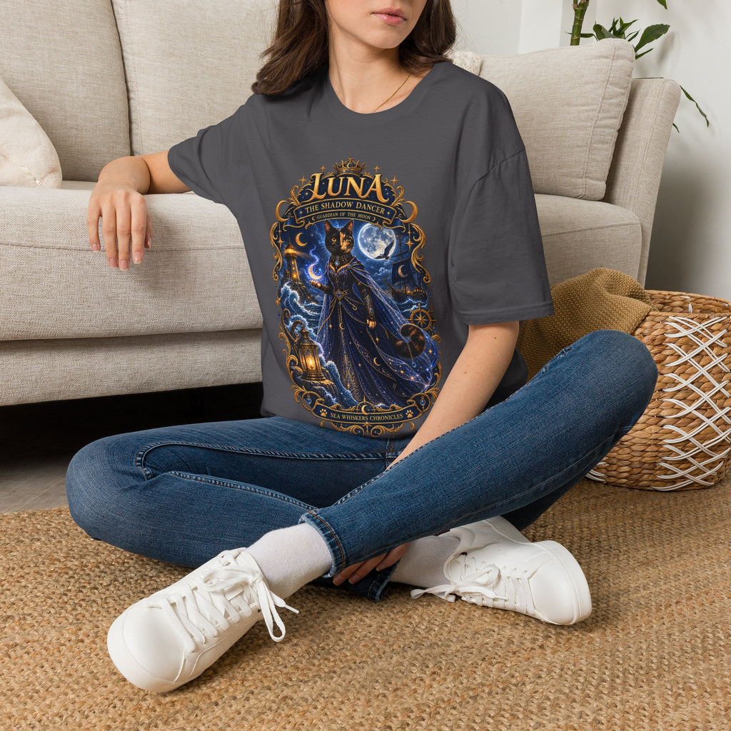 Luna 'The Shadow Dancer' Graphic T-Shirt — Mystical Moon Cat Tee