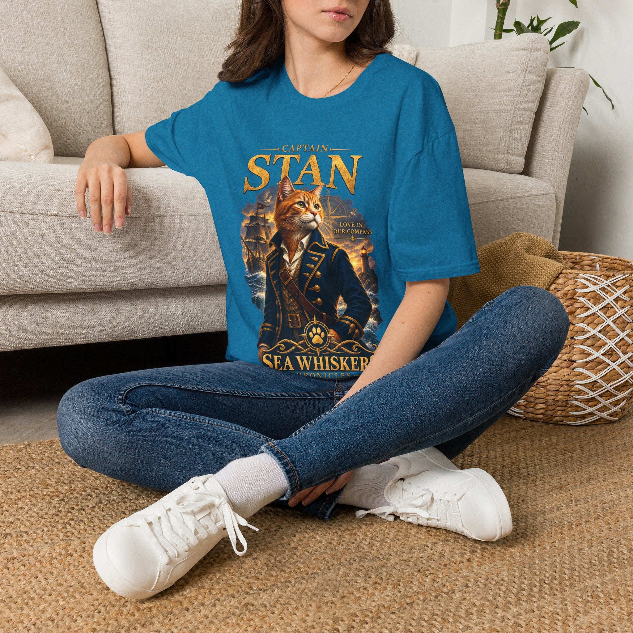 Captain Stan Cat T-Shirt — Vintage Nautical 'Sea Whisker' Graphic Tee