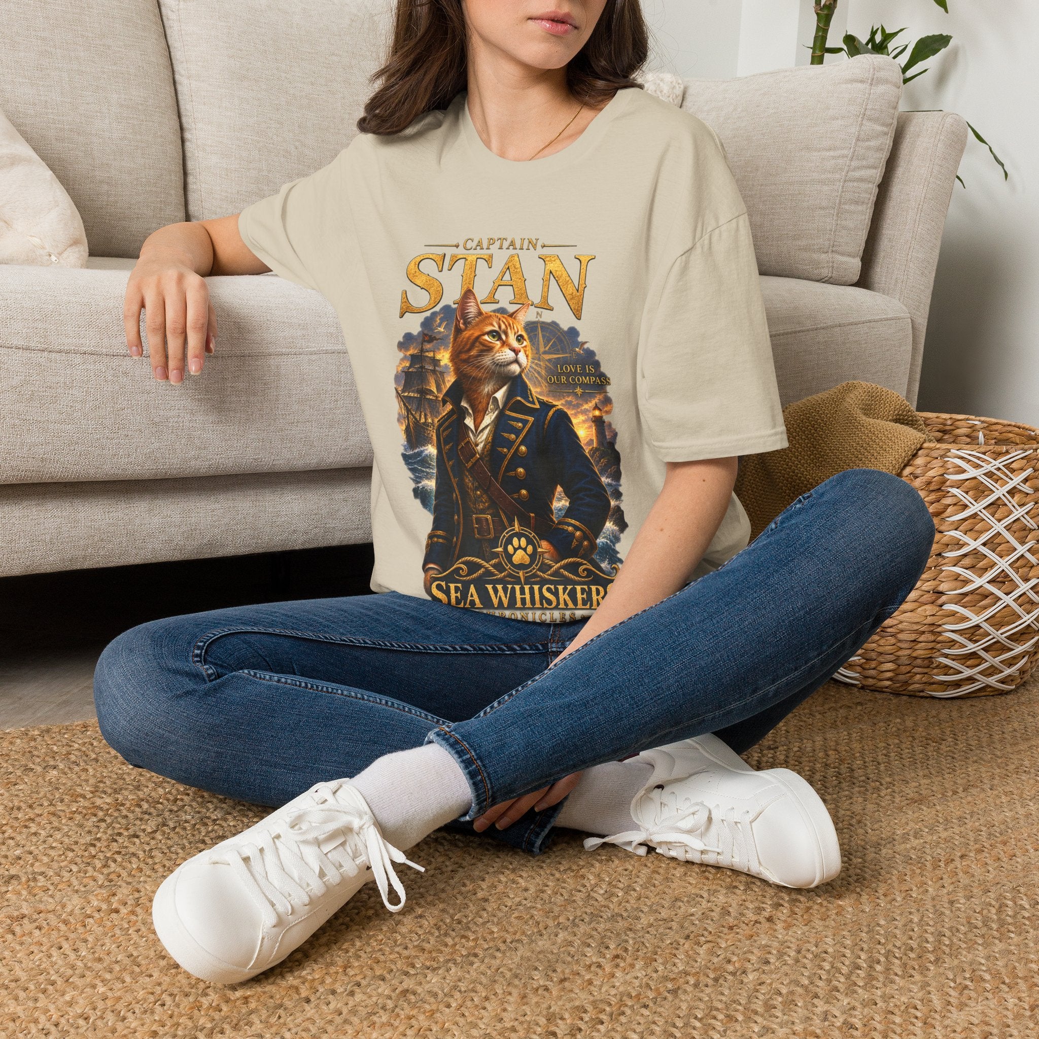 Captain Stan Cat T-Shirt — Vintage Nautical 'Sea Whisker' Graphic Tee