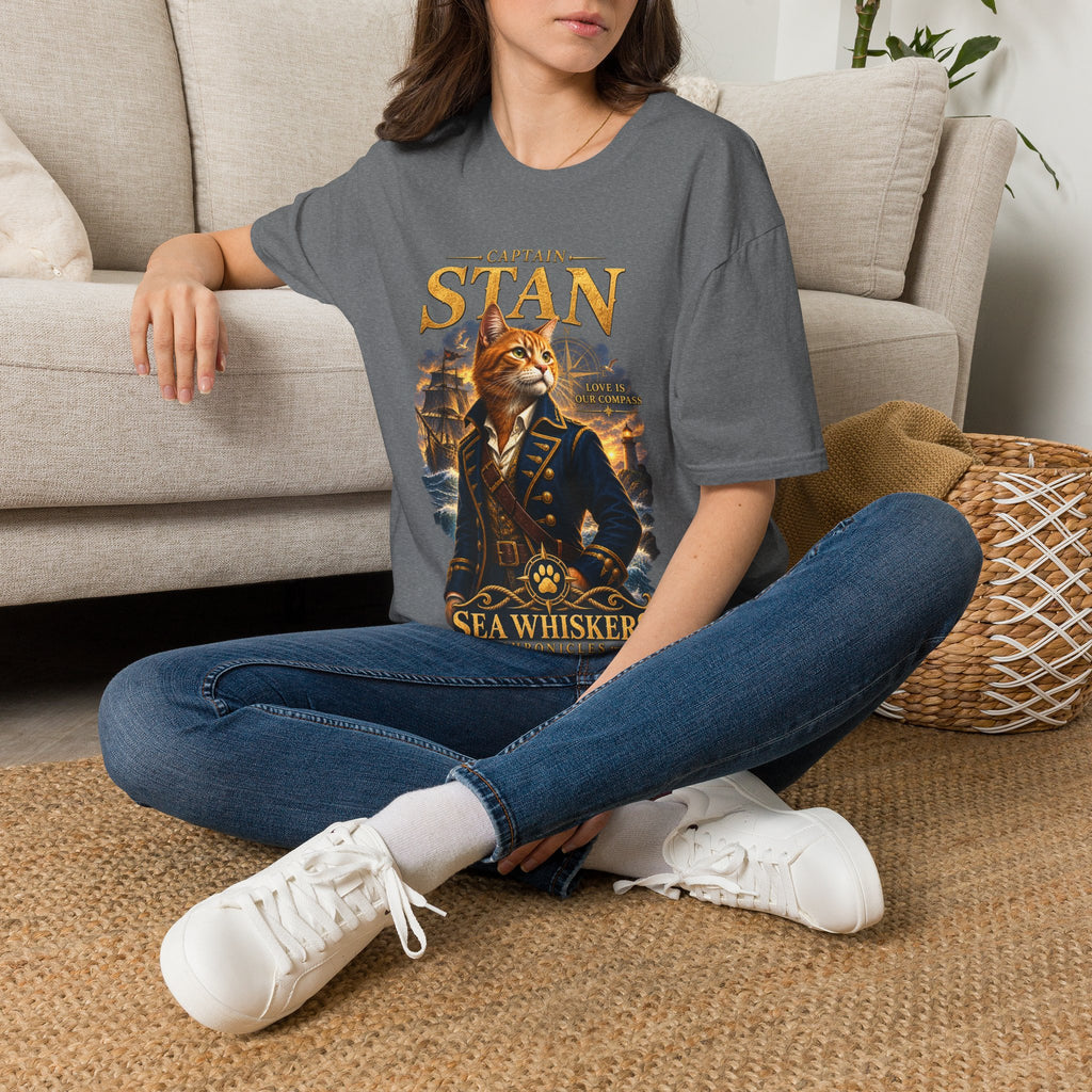 Captain Stan Cat T-Shirt — Vintage Nautical 'Sea Whisker' Graphic Tee