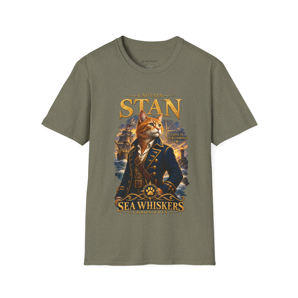 Captain Stan Cat T-Shirt — Vintage Nautical 'Sea Whisker' Graphic Tee