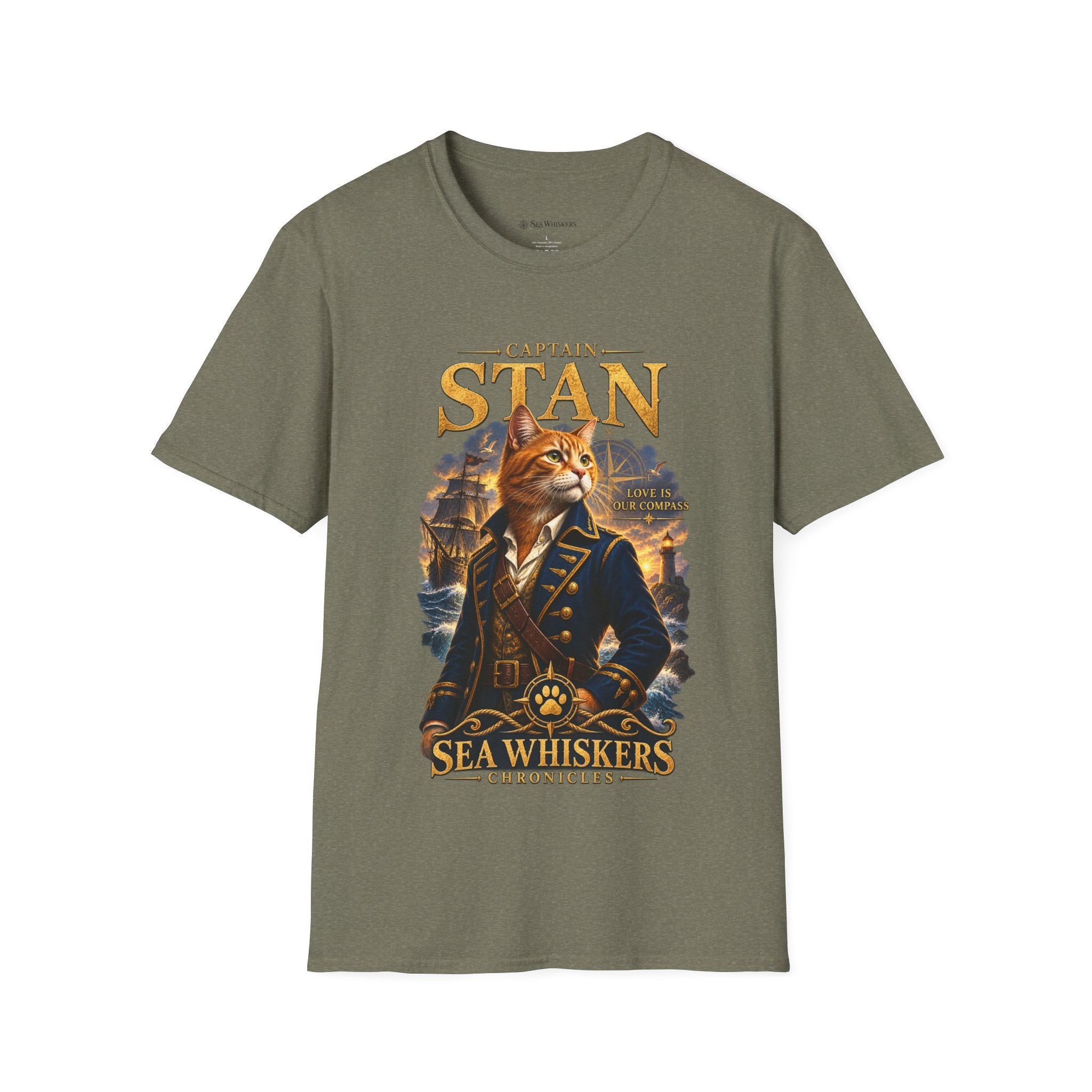 Captain Stan Cat T-Shirt — Vintage Nautical 'Sea Whisker' Graphic Tee