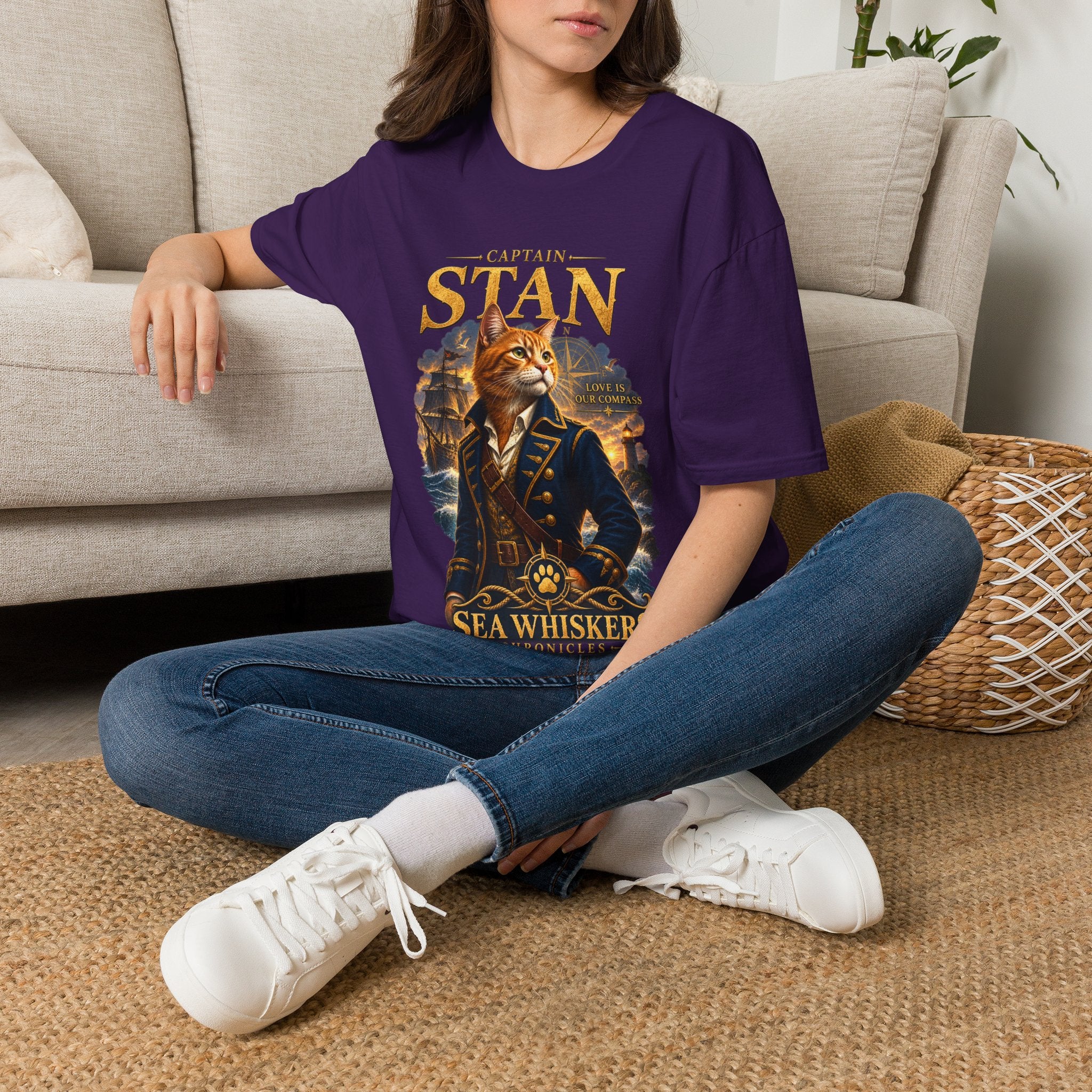 Captain Stan Cat T-Shirt — Vintage Nautical 'Sea Whisker' Graphic Tee
