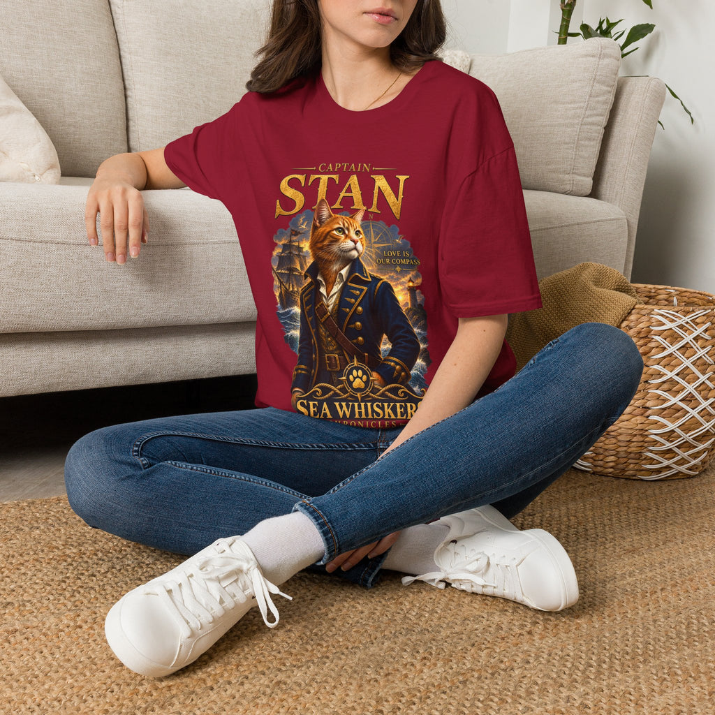 Captain Stan Cat T-Shirt — Vintage Nautical 'Sea Whisker' Graphic Tee
