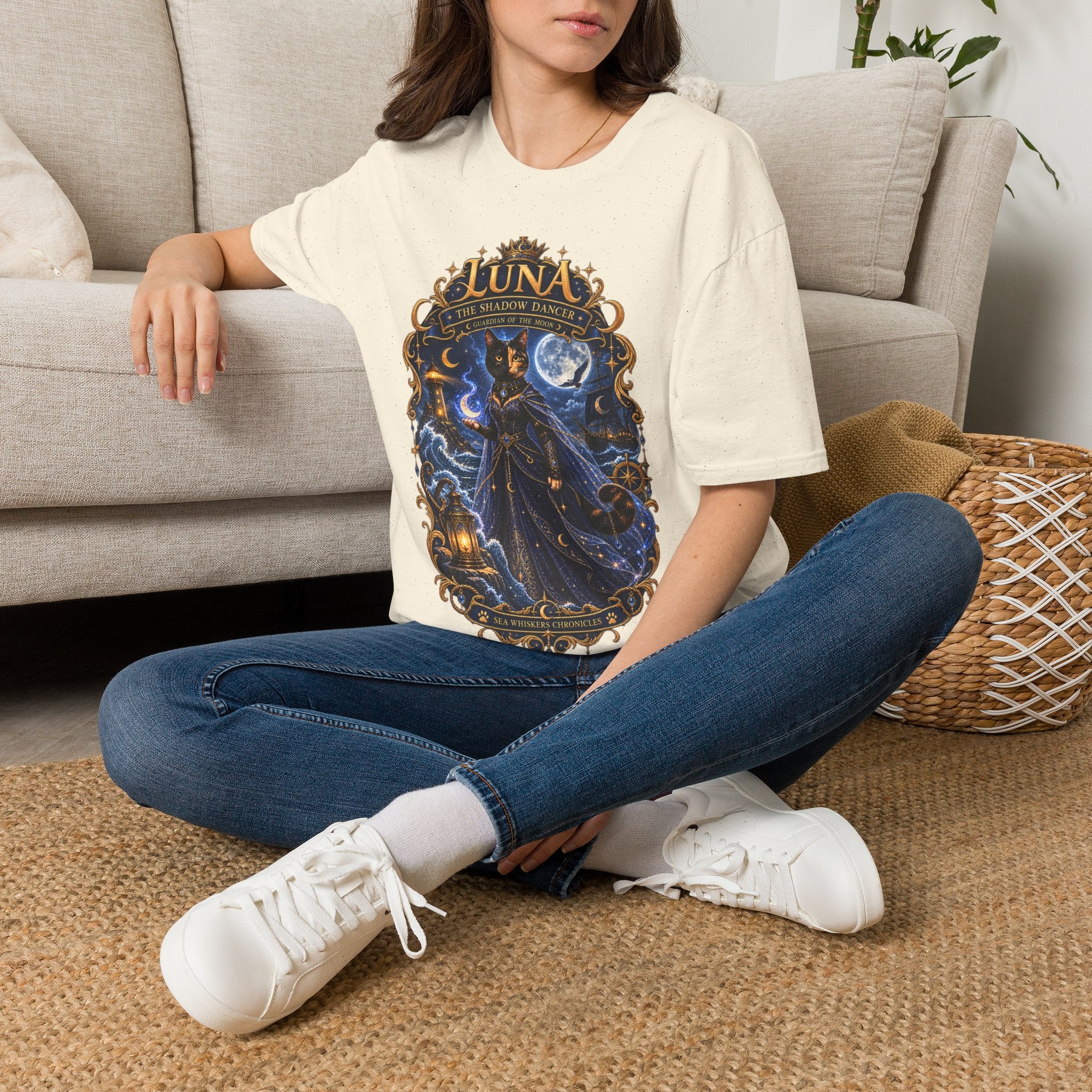 Luna 'The Shadow Dancer' Graphic T-Shirt — Mystical Moon Cat Tee