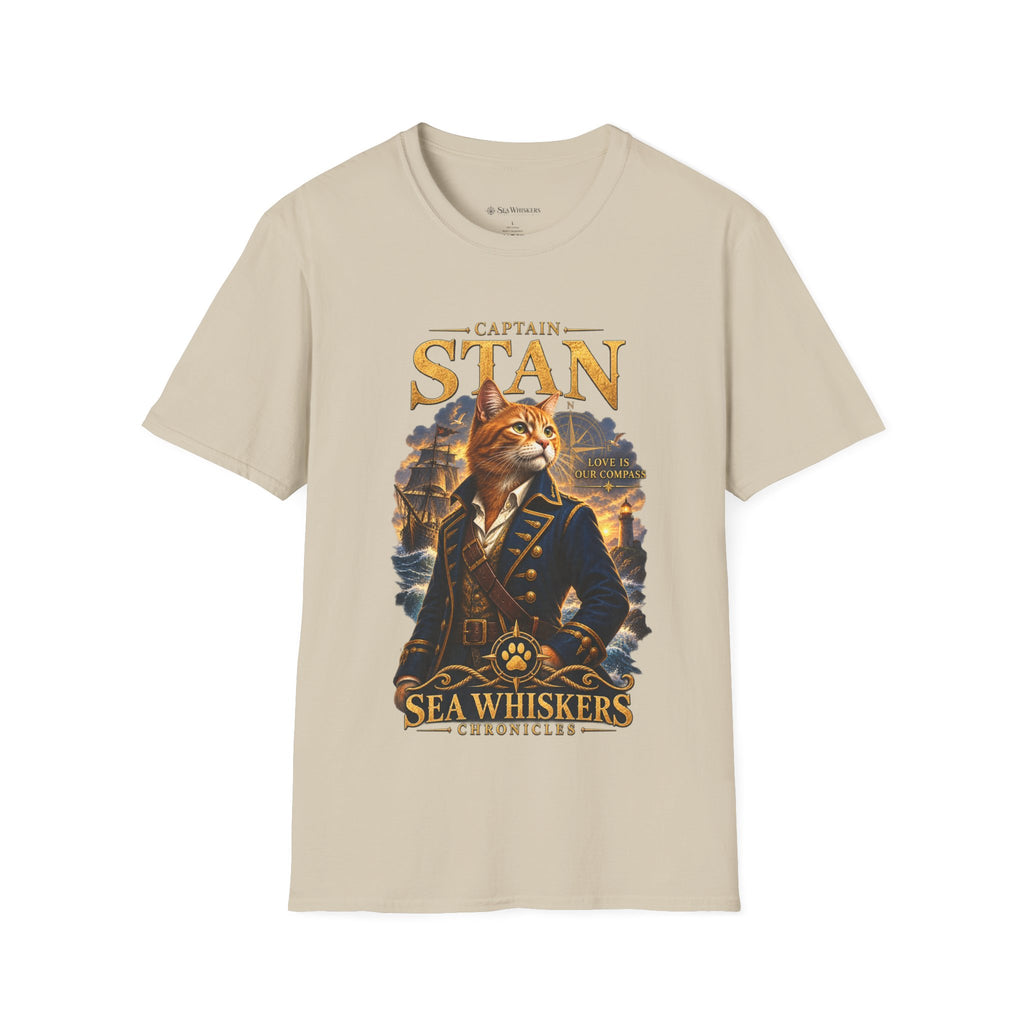 Captain Stan Cat T-Shirt — Vintage Nautical 'Sea Whisker' Graphic Tee