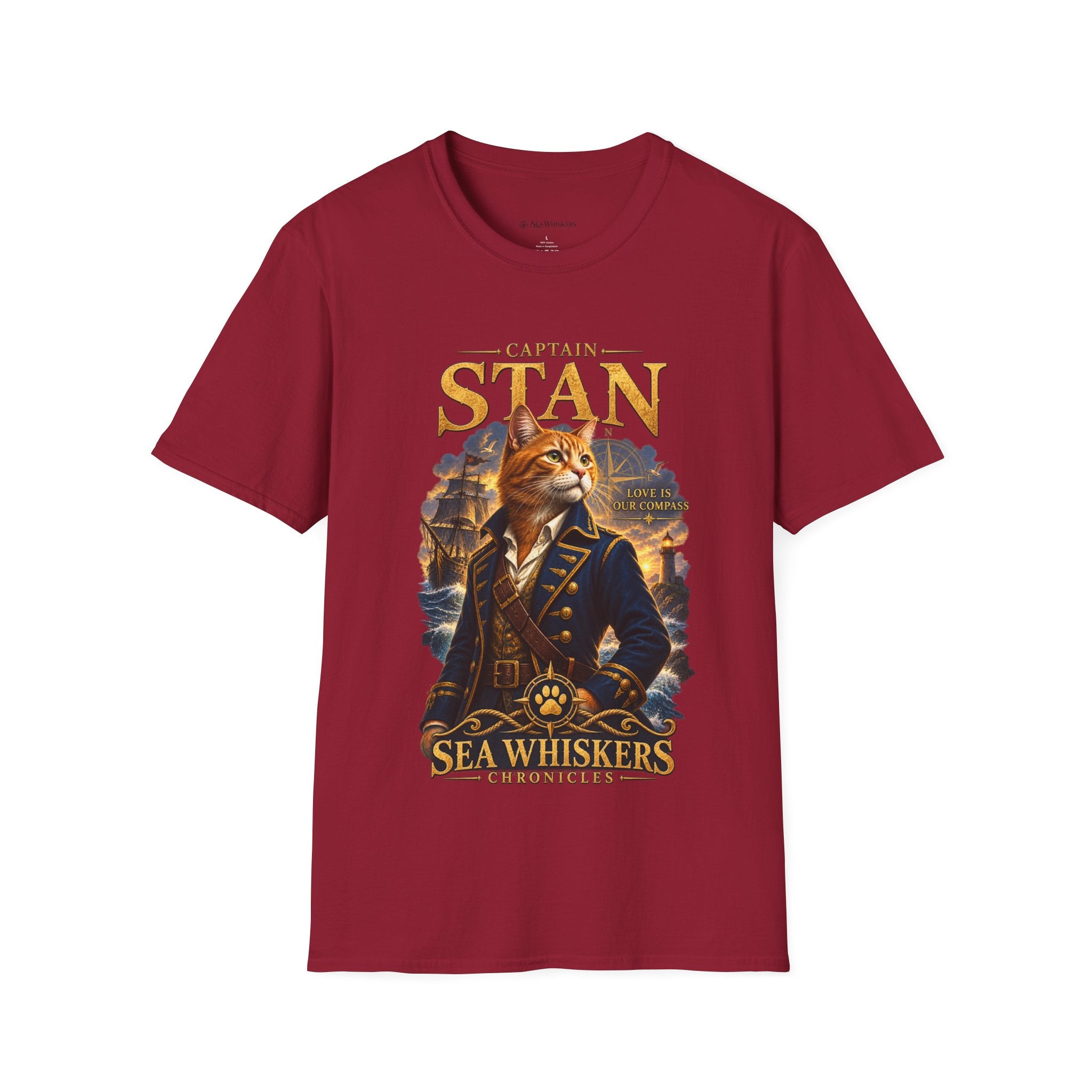 Captain Stan Cat T-Shirt — Vintage Nautical 'Sea Whisker' Graphic Tee