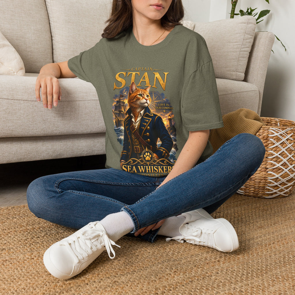 Captain Stan Cat T-Shirt — Vintage Nautical 'Sea Whisker' Graphic Tee