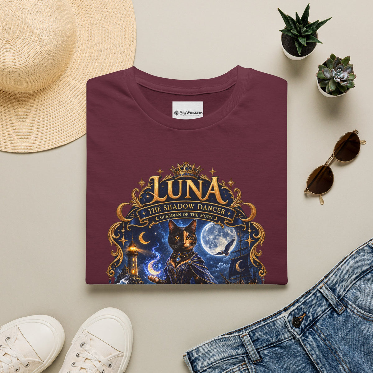 Luna 'The Shadow Dancer' Graphic T-Shirt — Mystical Moon Cat Tee
