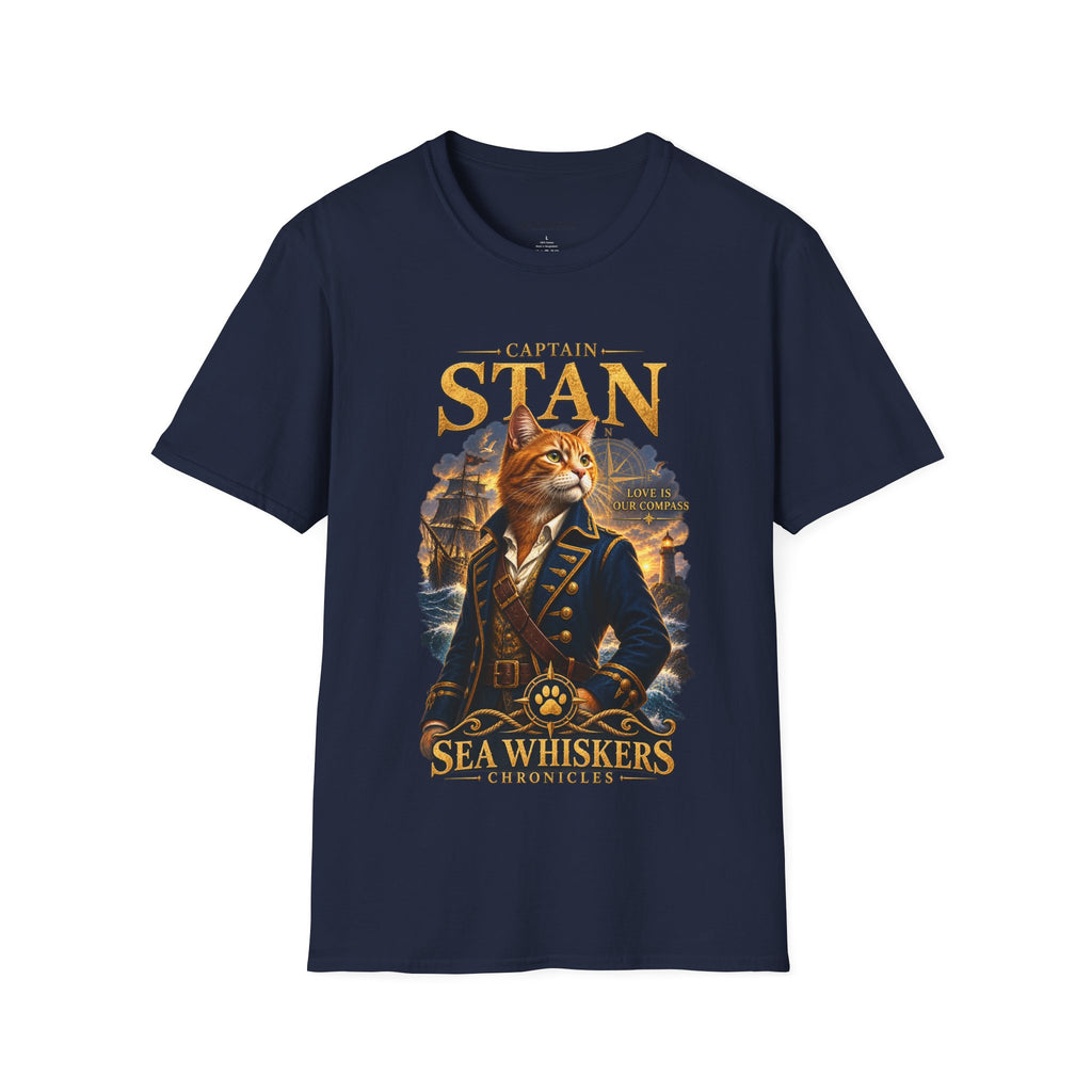 Captain Stan Cat T-Shirt — Vintage Nautical 'Sea Whisker' Graphic Tee