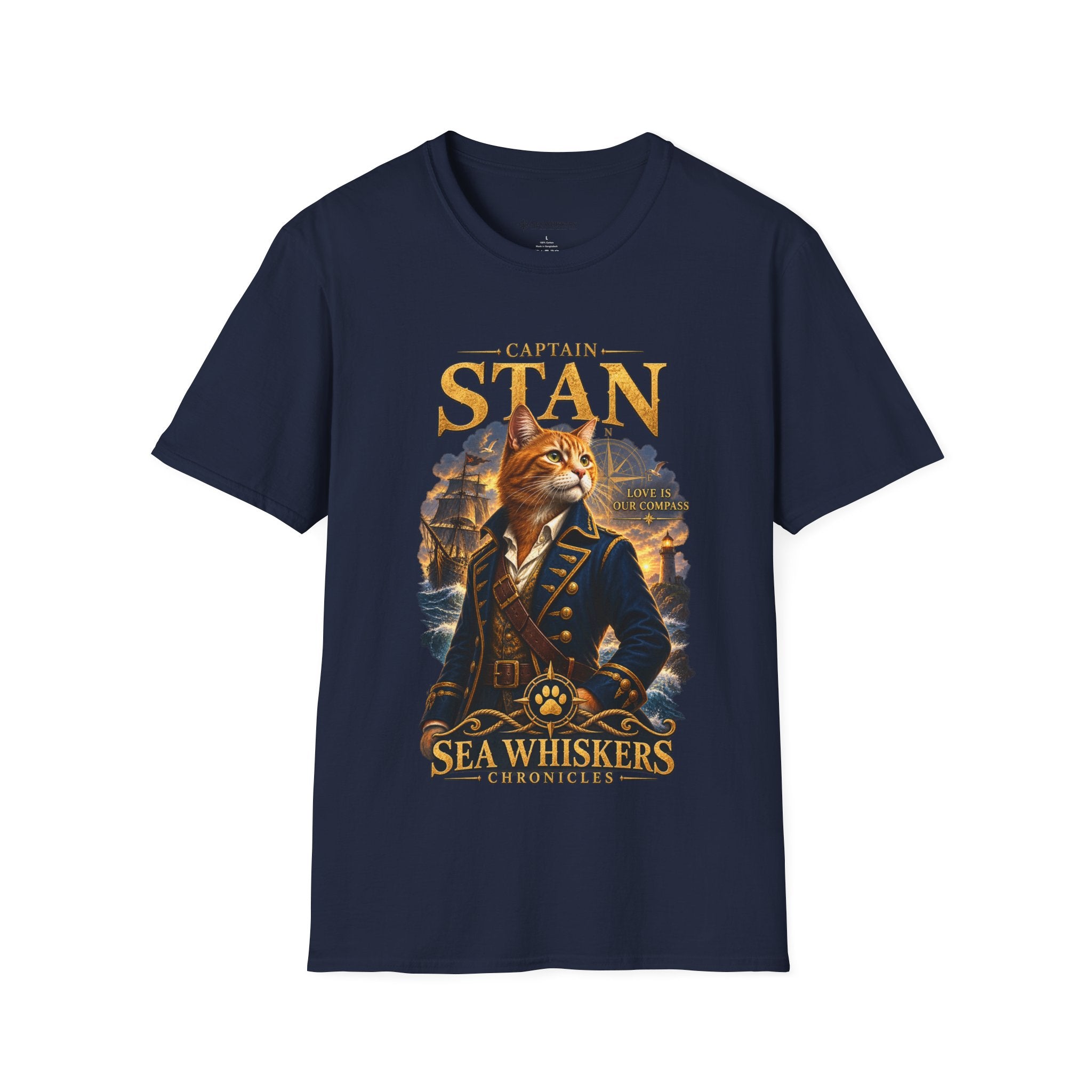 Captain Stan Cat T-Shirt — Vintage Nautical 'Sea Whisker' Graphic Tee