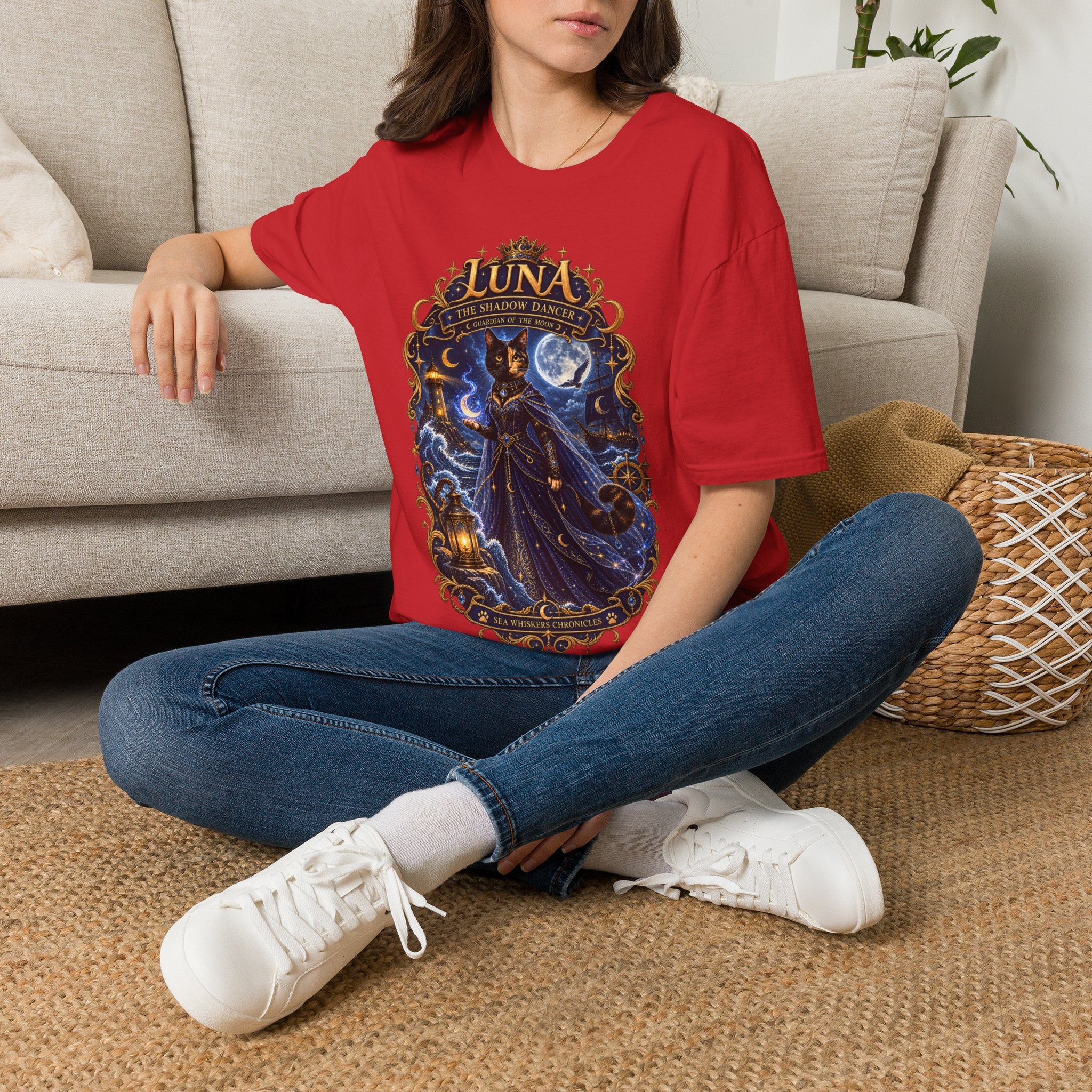 Luna 'The Shadow Dancer' Graphic T-Shirt — Mystical Moon Cat Tee