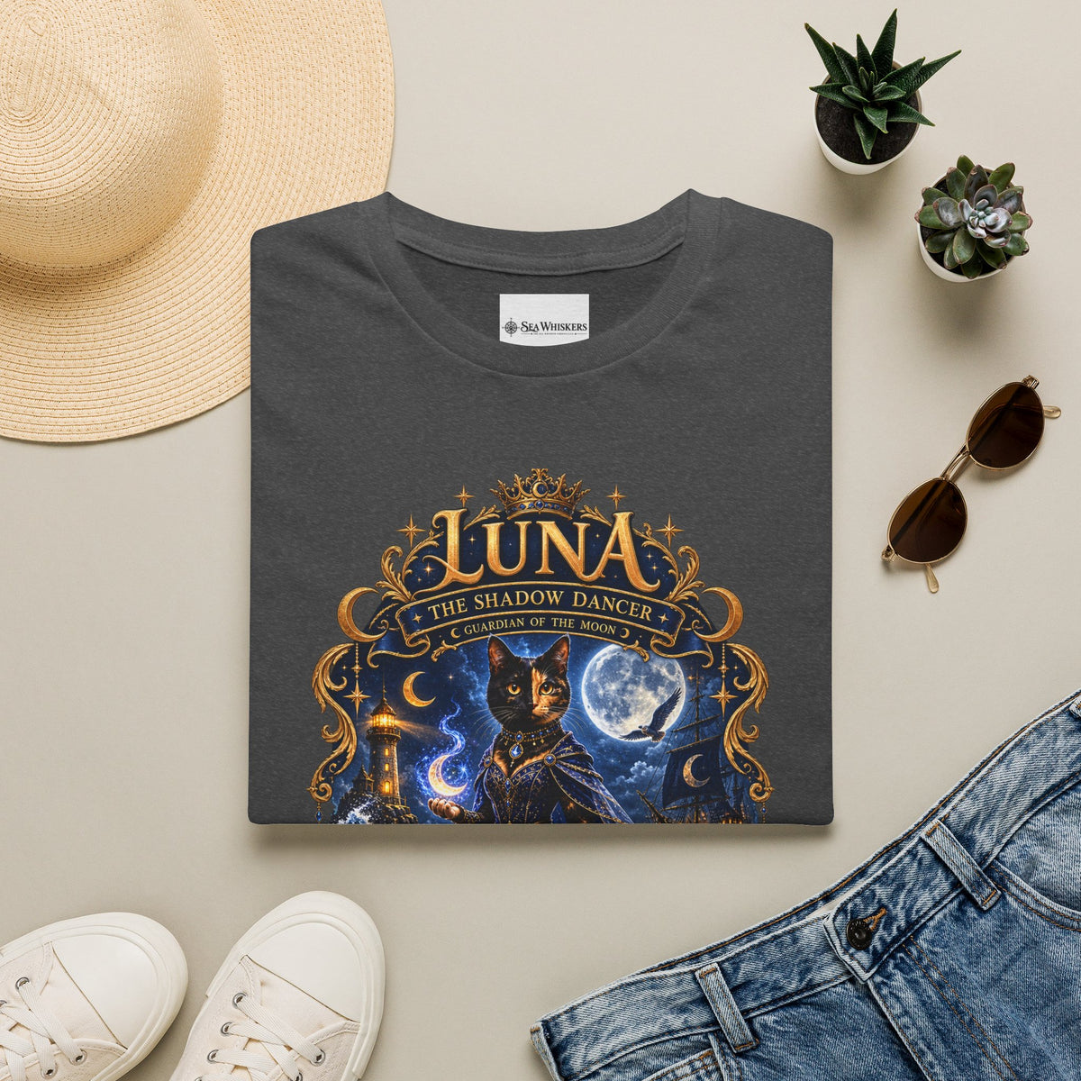 Luna 'The Shadow Dancer' Graphic T-Shirt — Mystical Moon Cat Tee