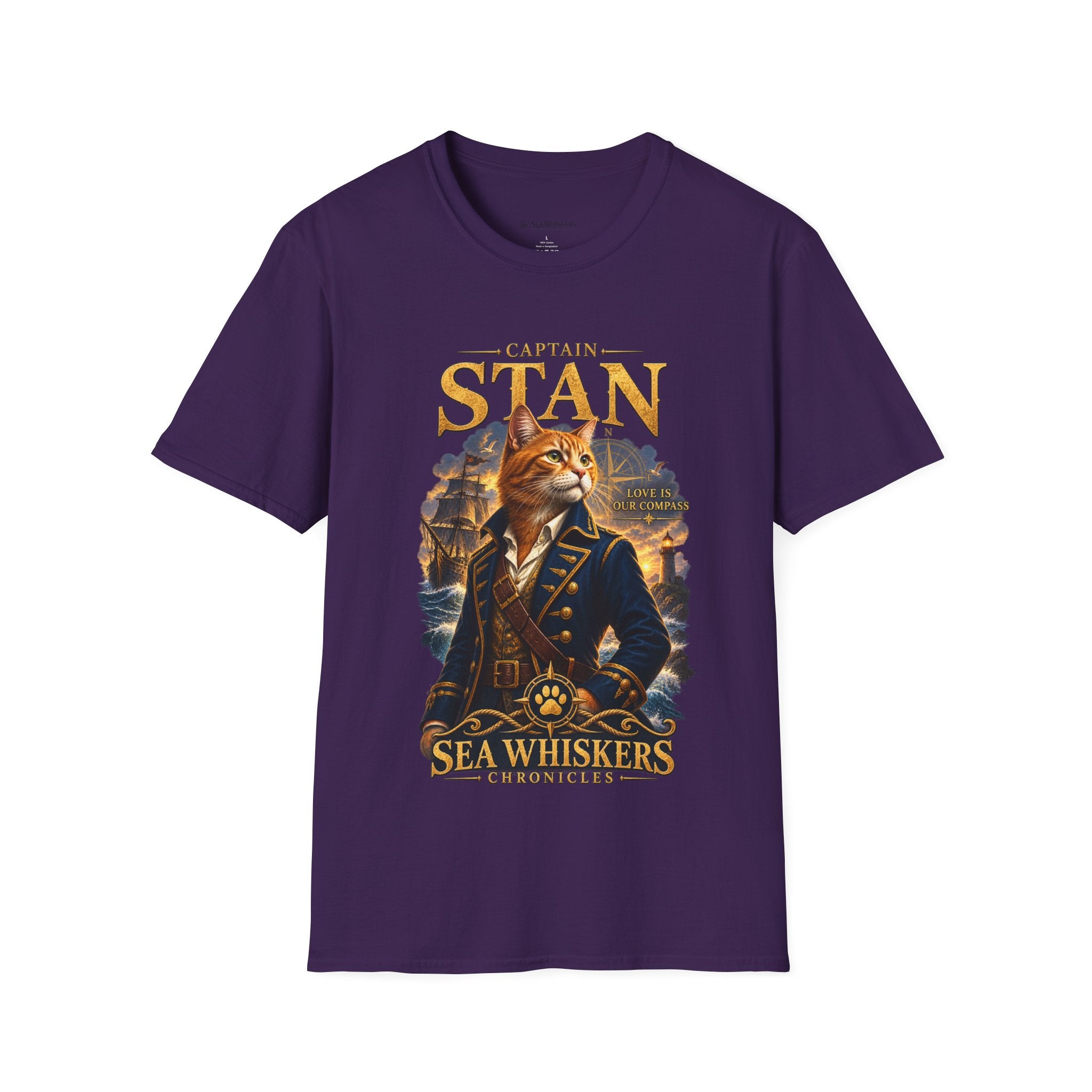 Captain Stan Cat T-Shirt — Vintage Nautical 'Sea Whisker' Graphic Tee
