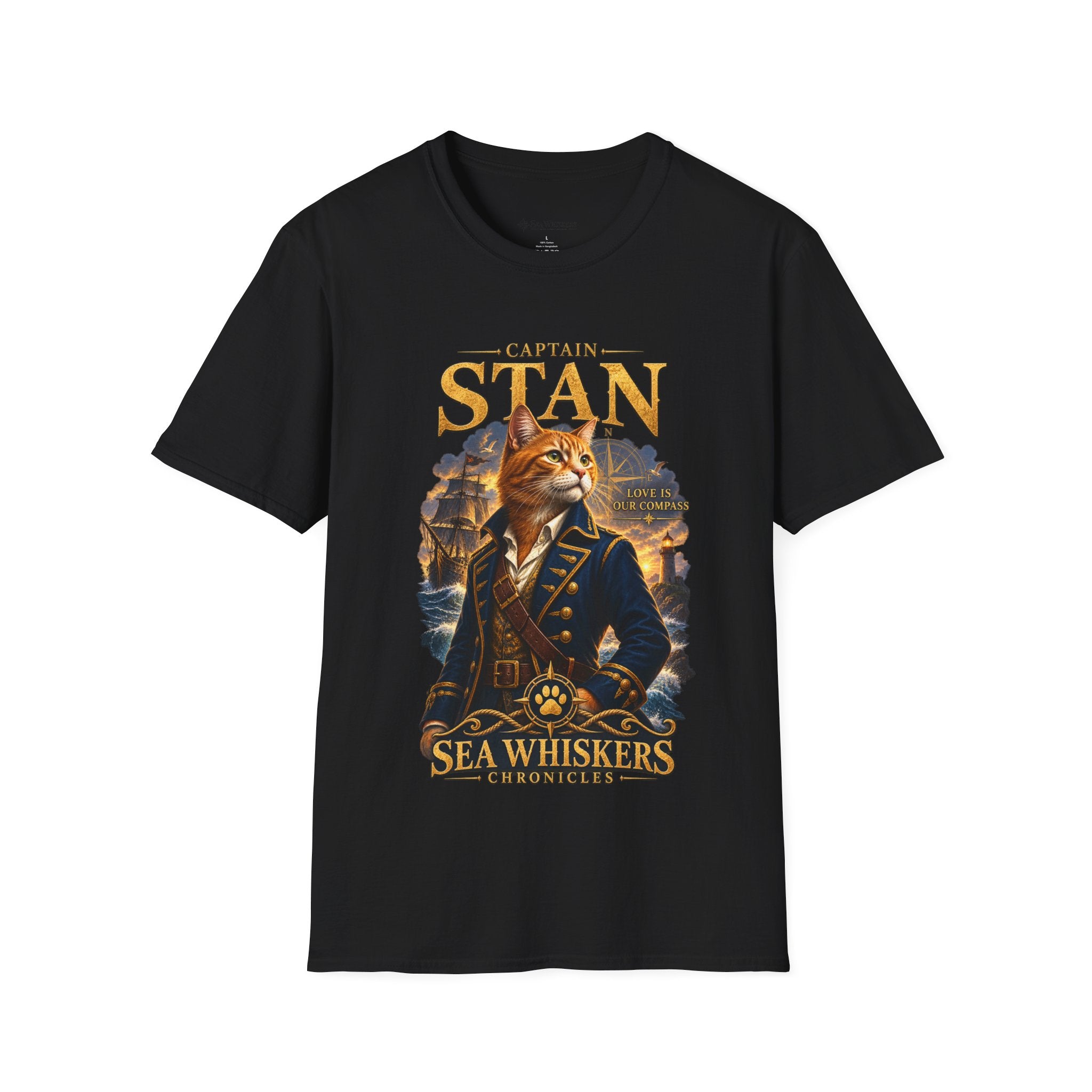 Captain Stan Cat T-Shirt — Vintage Nautical 'Sea Whisker' Graphic Tee