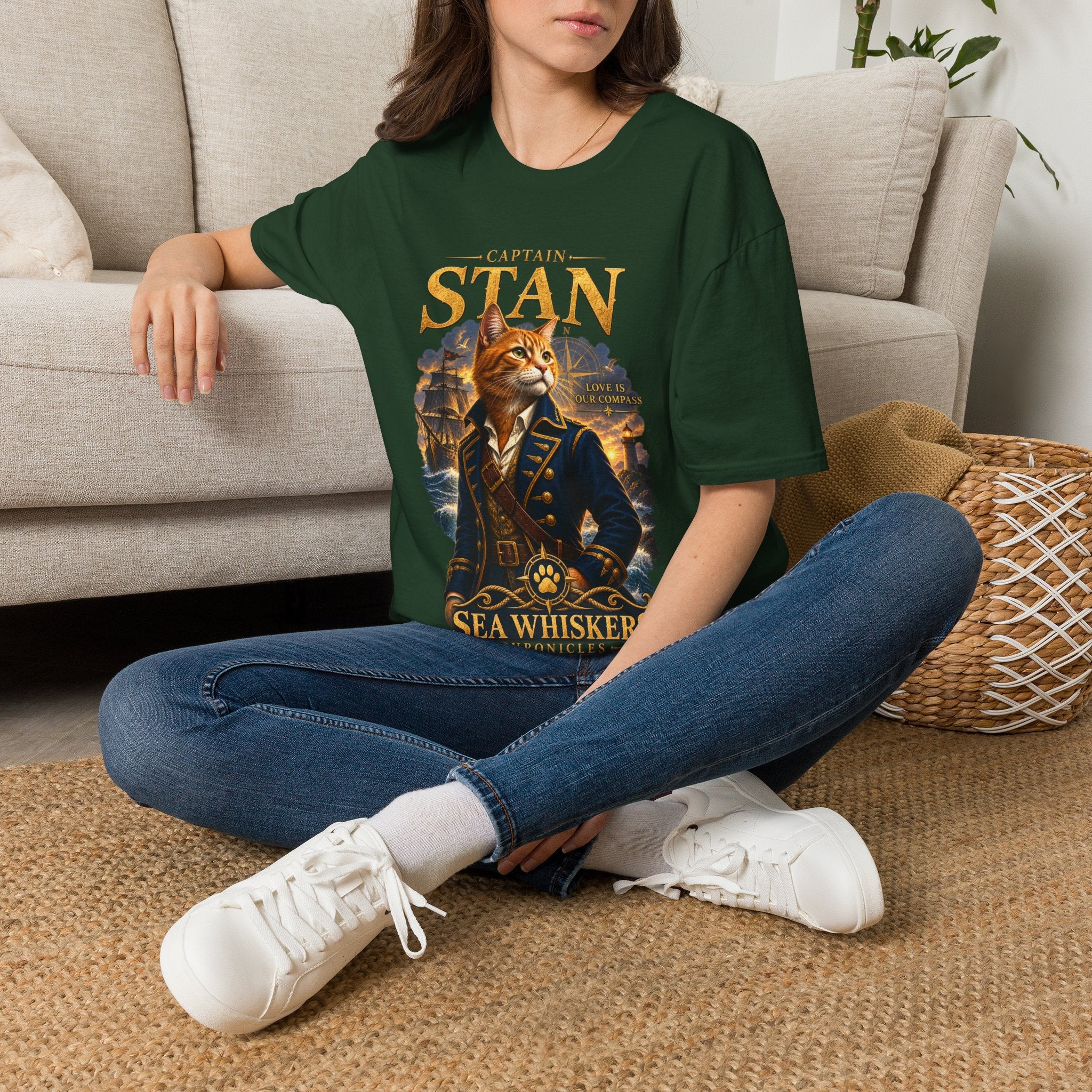 Captain Stan Cat T-Shirt — Vintage Nautical 'Sea Whisker' Graphic Tee