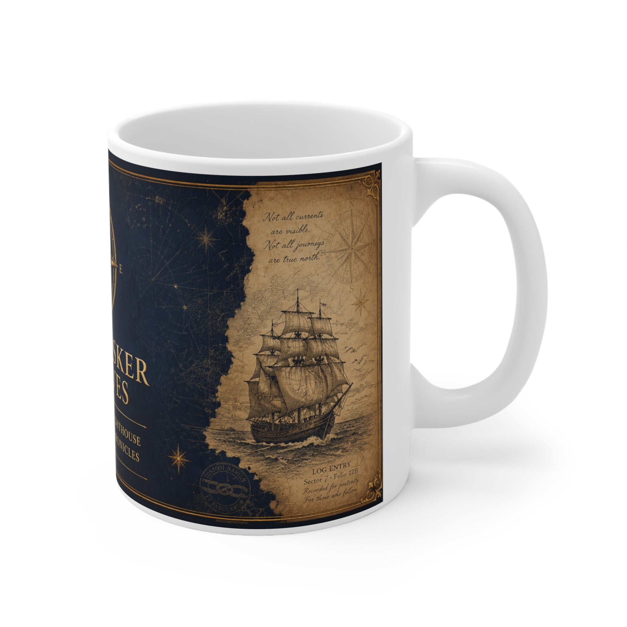 Sea Whisker Archives Ceramic Coffee Mug — Nautical Lighthouse Paw Print Design (11oz & 15oz)
