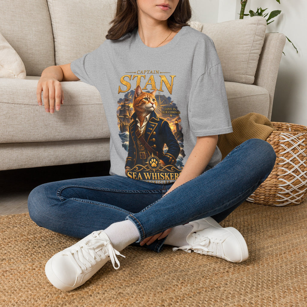 Captain Stan Cat T-Shirt — Vintage Nautical 'Sea Whisker' Graphic Tee