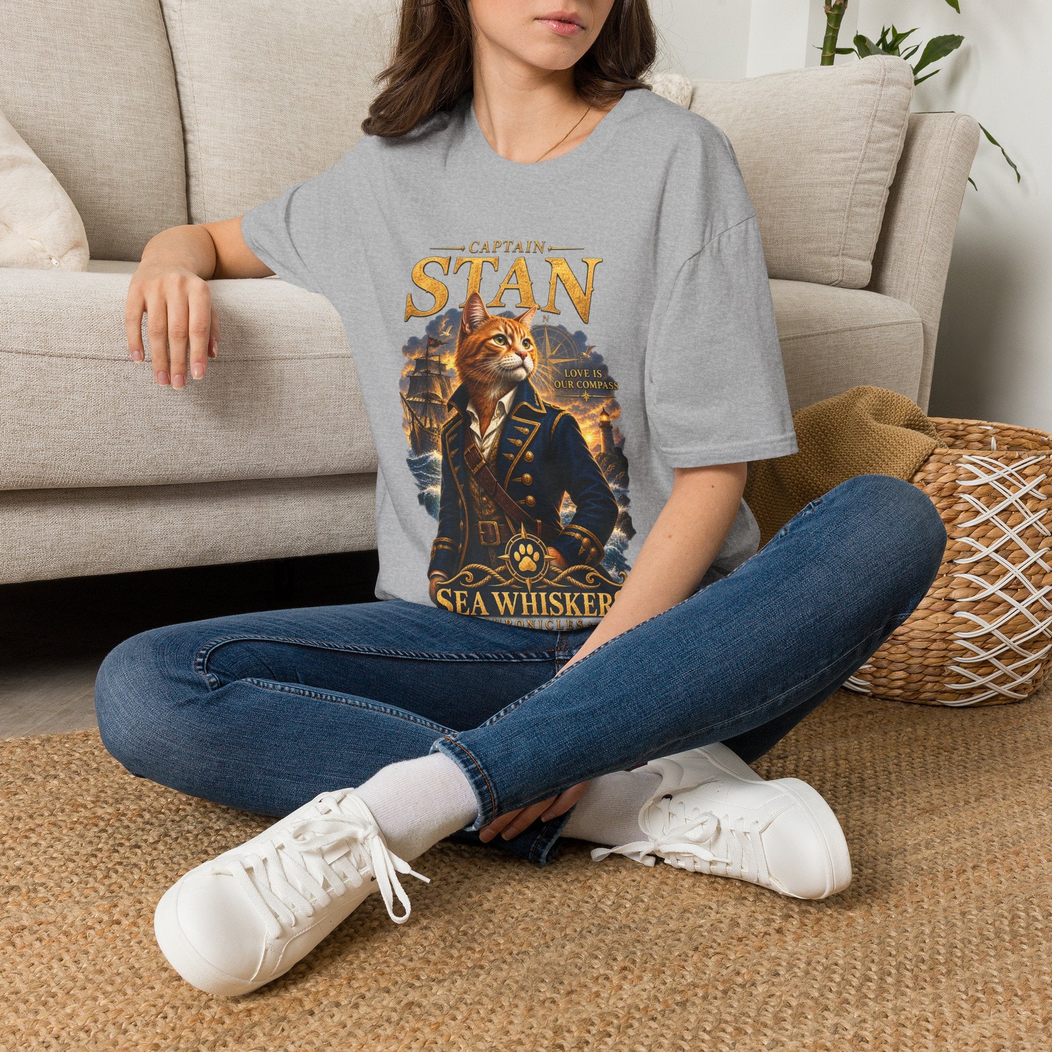 Captain Stan Cat T-Shirt — Vintage Nautical 'Sea Whisker' Graphic Tee