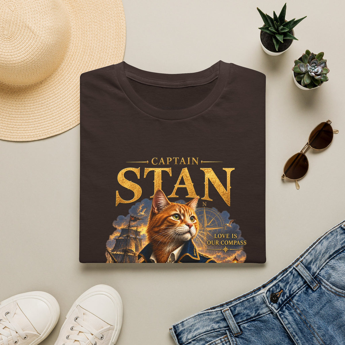 Captain Stan Cat T-Shirt — Vintage Nautical 'Sea Whisker' Graphic Tee