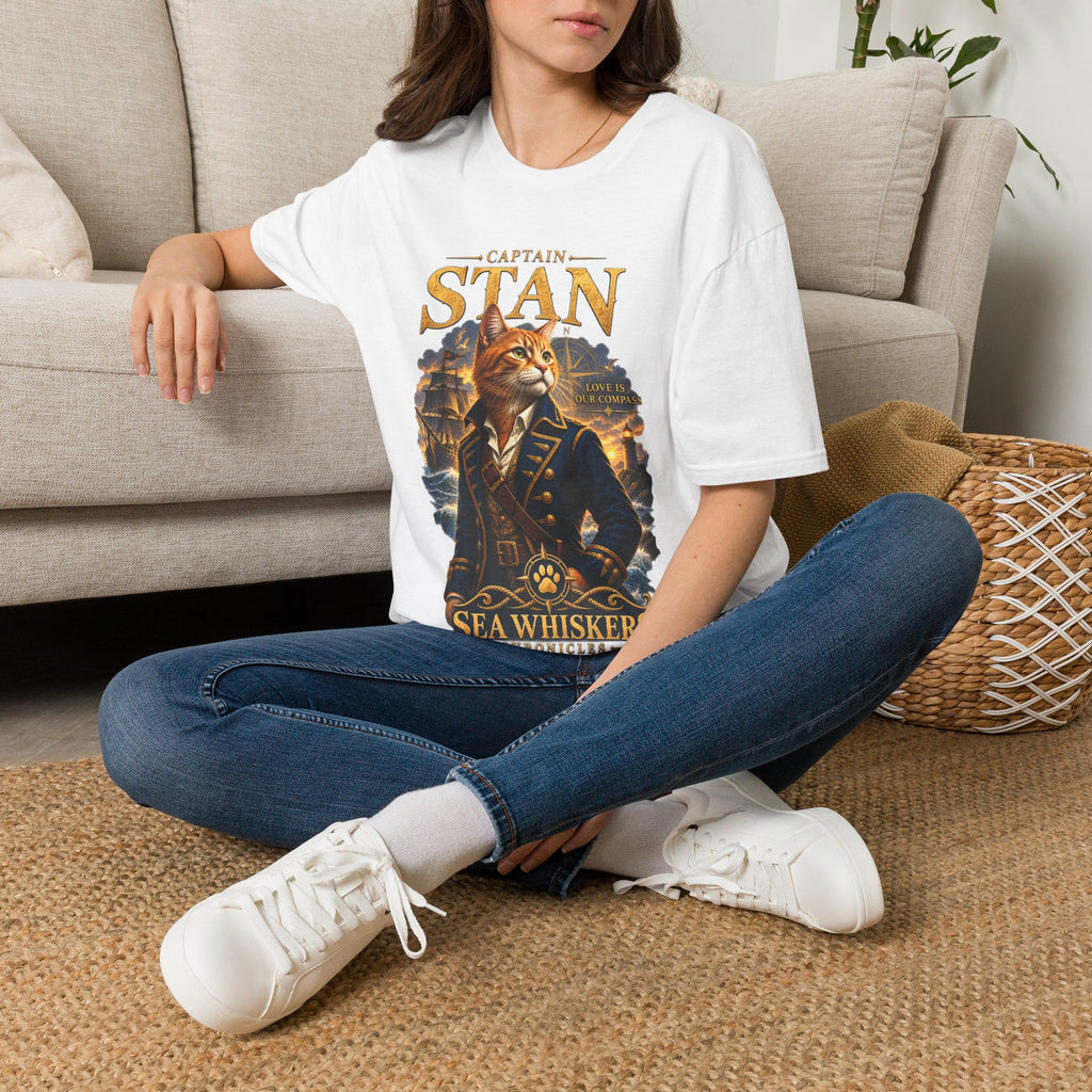 Captain Stan Cat T-Shirt — Vintage Nautical 'Sea Whisker' Graphic Tee