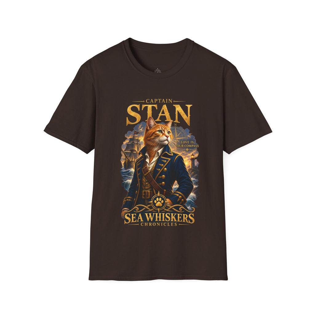 Captain Stan Cat T-Shirt — Vintage Nautical 'Sea Whisker' Graphic Tee