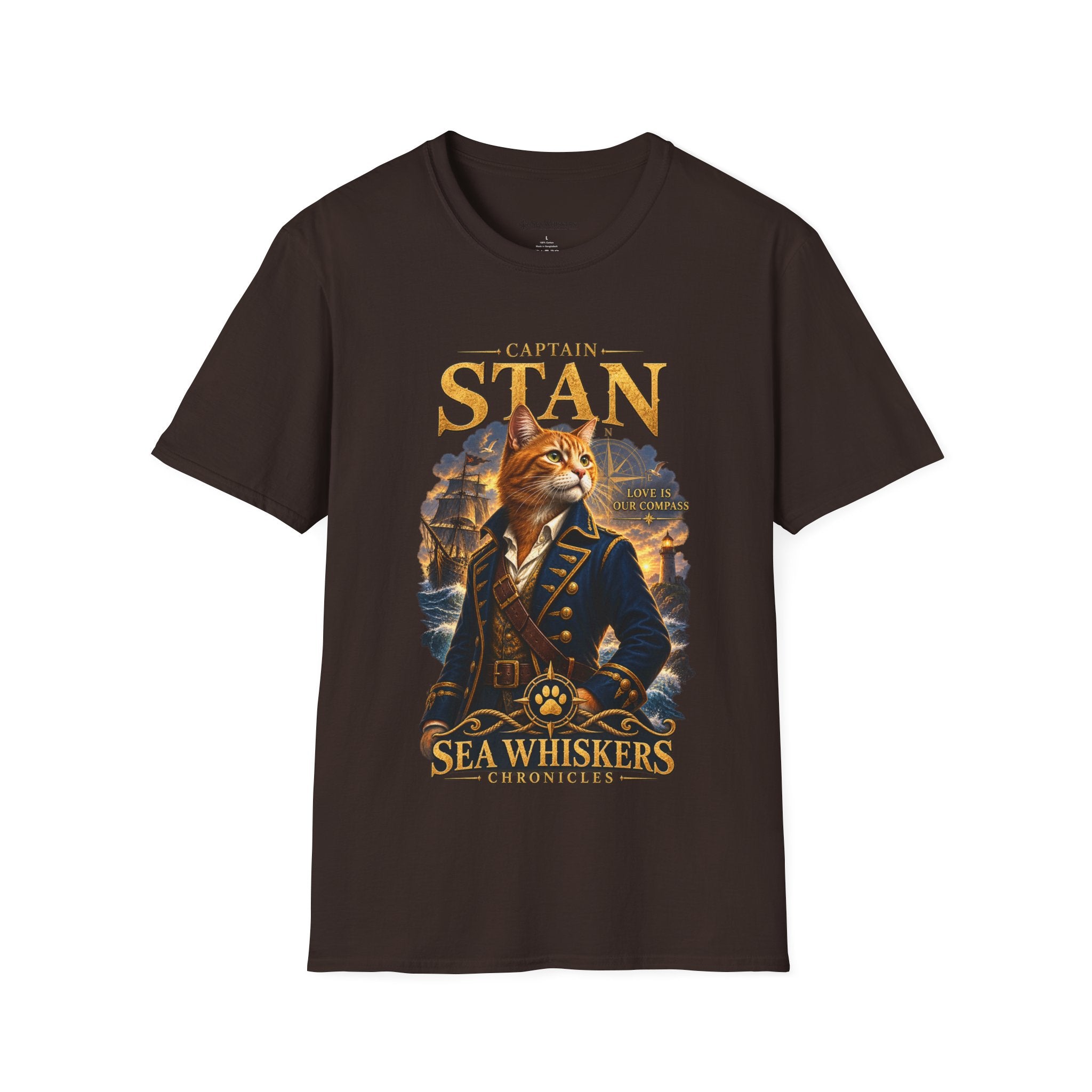 Captain Stan Cat T-Shirt — Vintage Nautical 'Sea Whisker' Graphic Tee