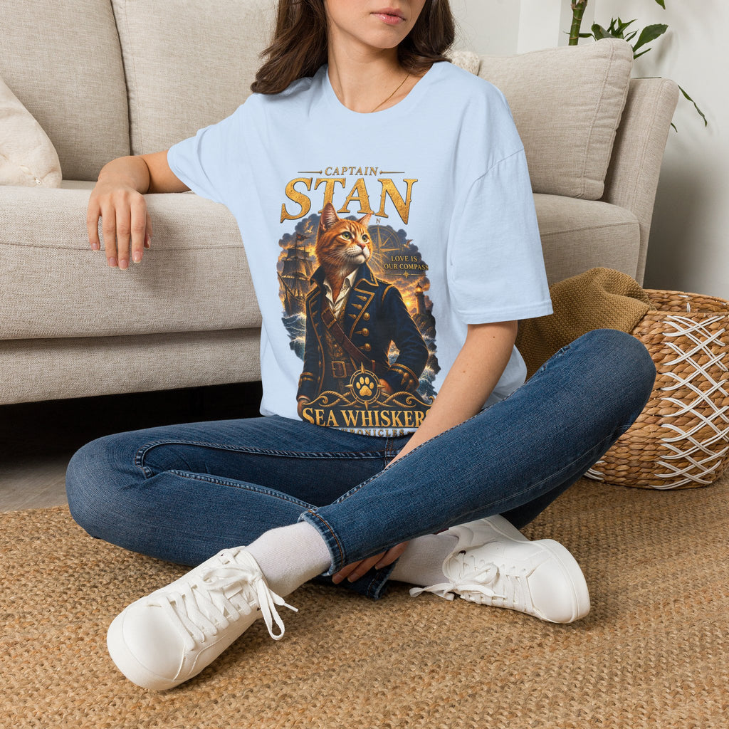 Captain Stan Cat T-Shirt — Vintage Nautical 'Sea Whisker' Graphic Tee