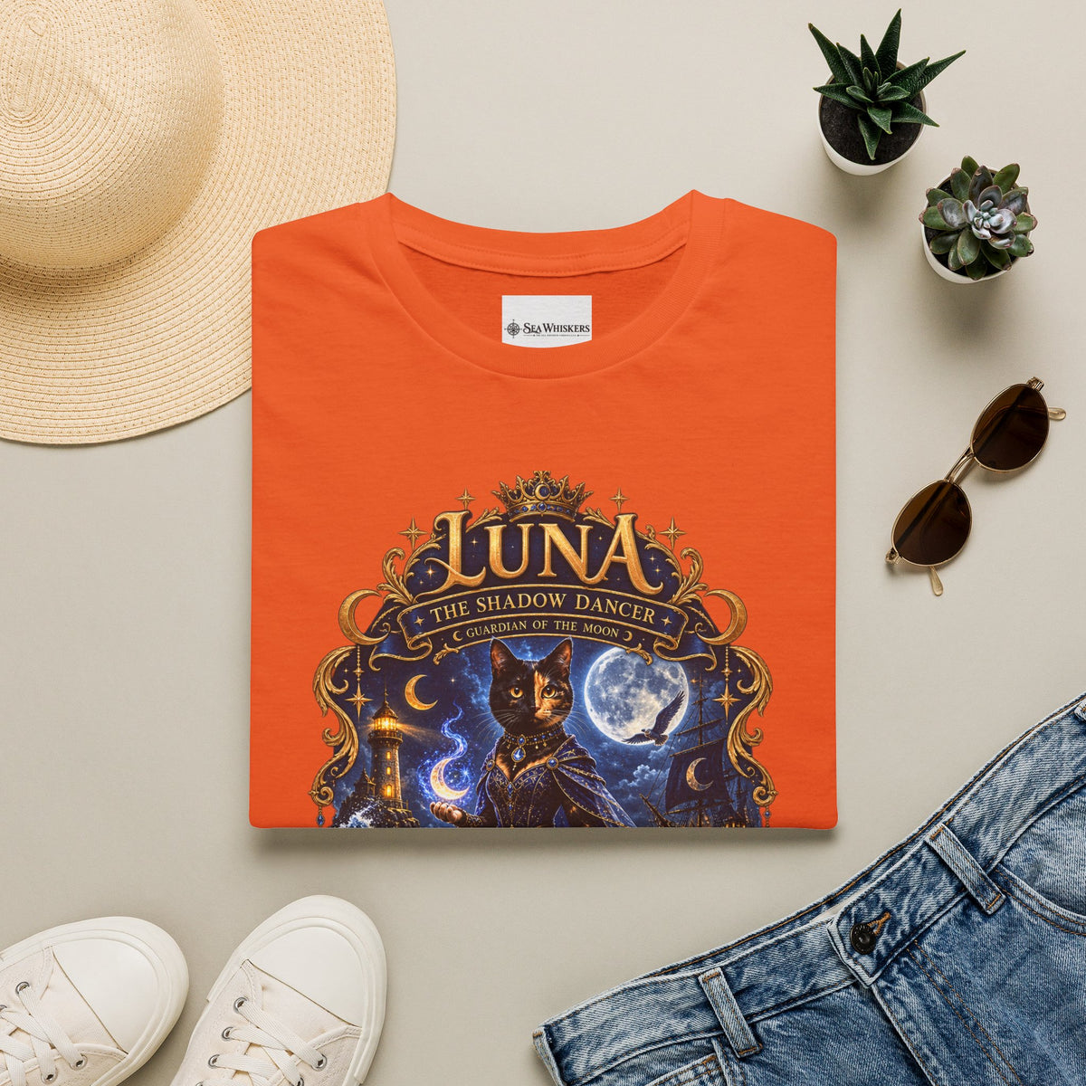 Luna 'The Shadow Dancer' Graphic T-Shirt — Mystical Moon Cat Tee