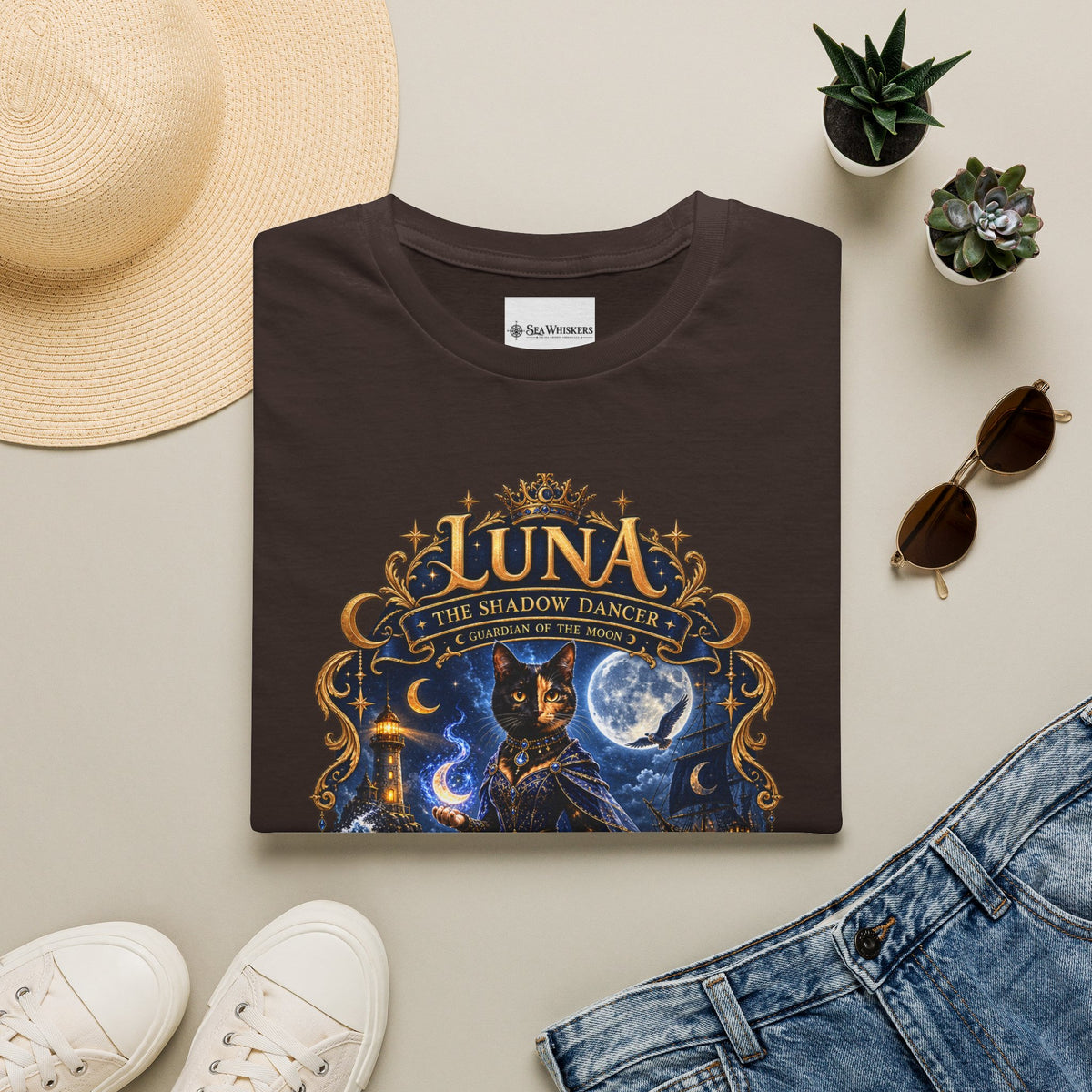 Luna 'The Shadow Dancer' Graphic T-Shirt — Mystical Moon Cat Tee