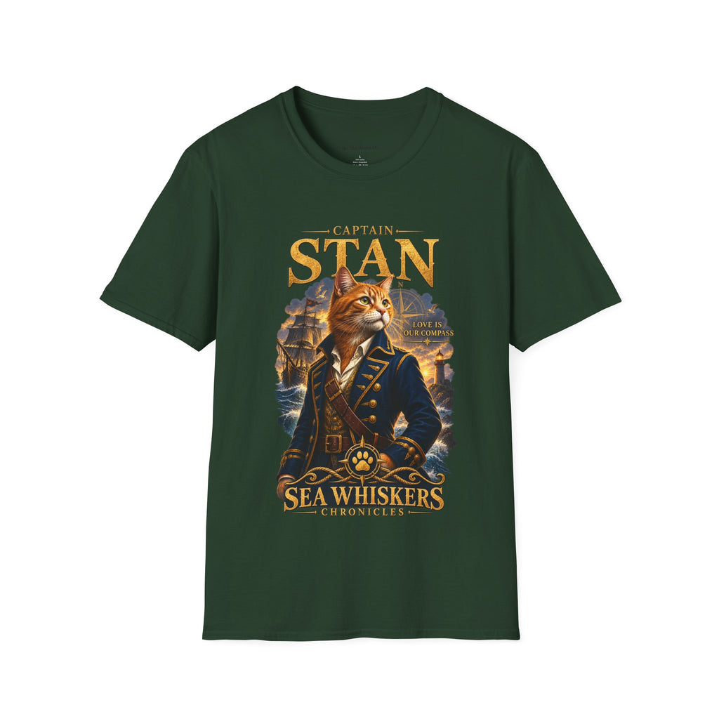 Captain Stan Cat T-Shirt — Vintage Nautical 'Sea Whisker' Graphic Tee