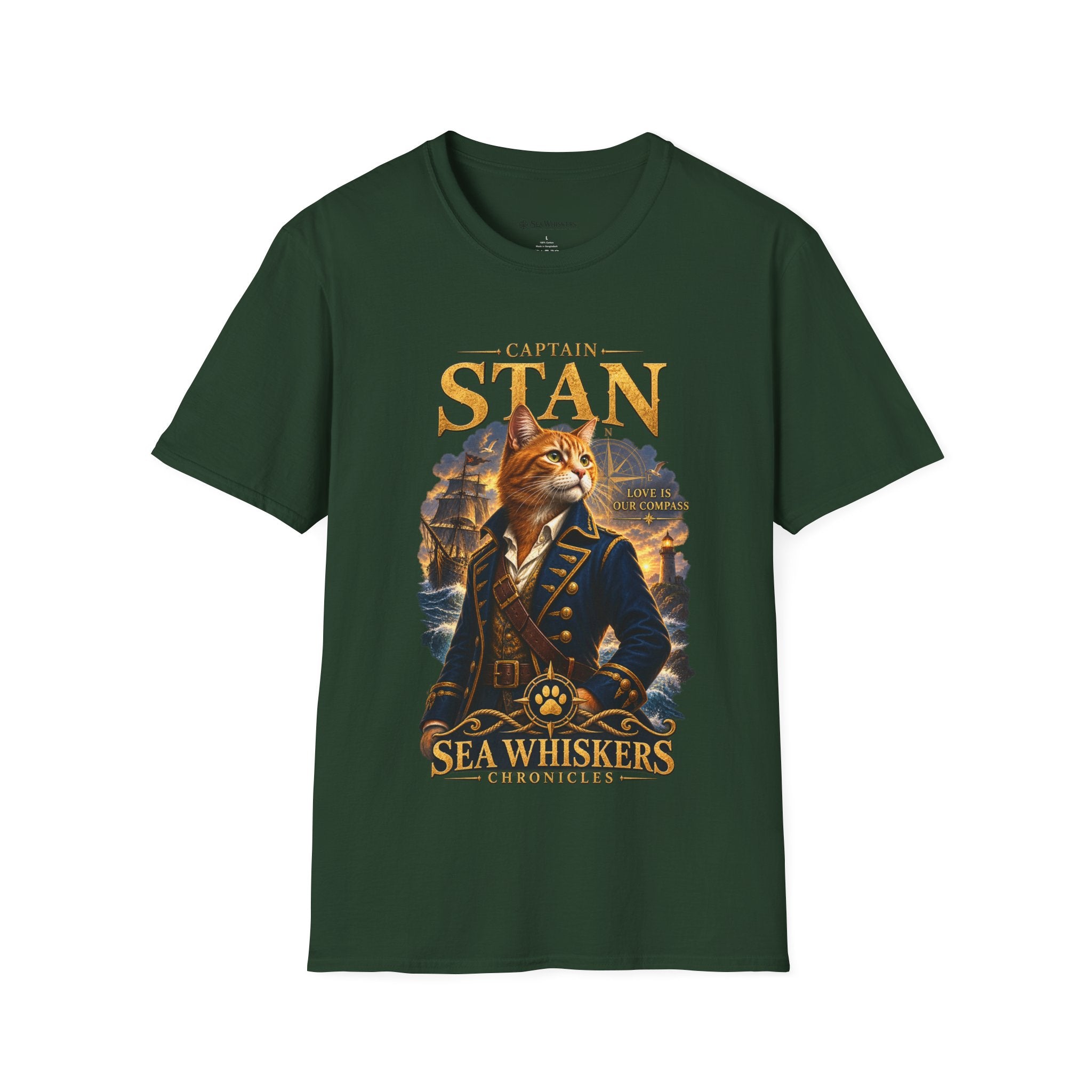 Captain Stan Cat T-Shirt — Vintage Nautical 'Sea Whisker' Graphic Tee