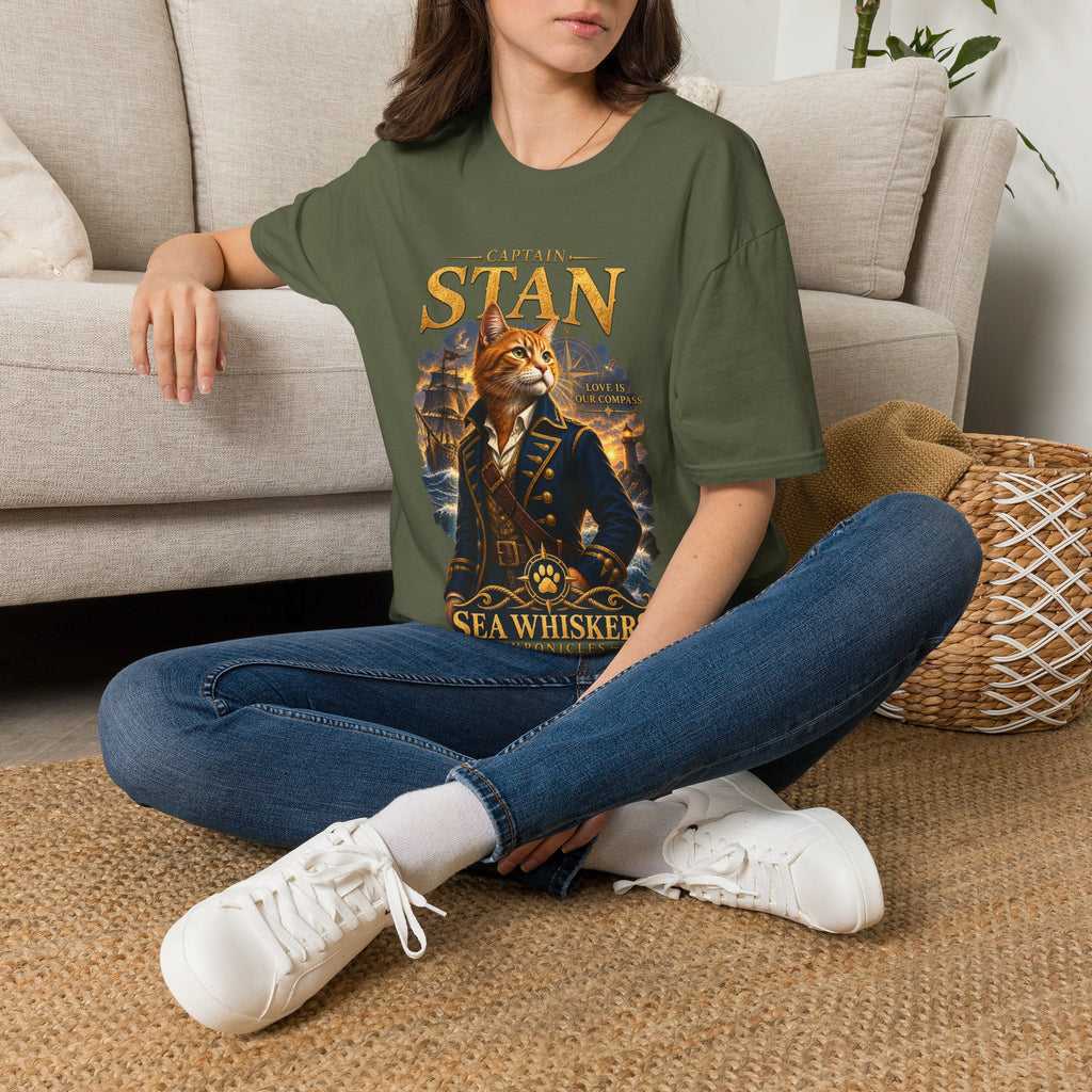 Captain Stan Cat T-Shirt — Vintage Nautical 'Sea Whisker' Graphic Tee
