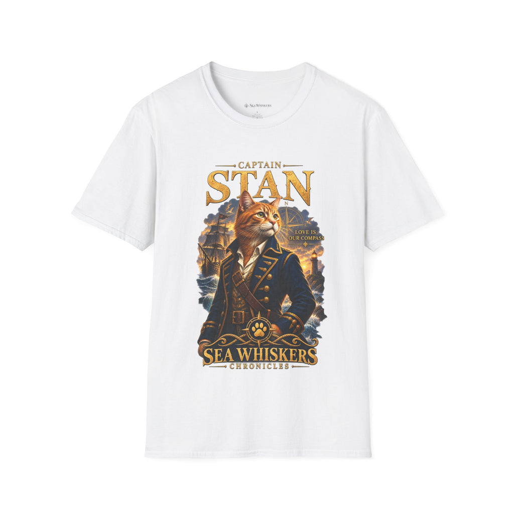 Captain Stan Cat T-Shirt — Vintage Nautical 'Sea Whisker' Graphic Tee