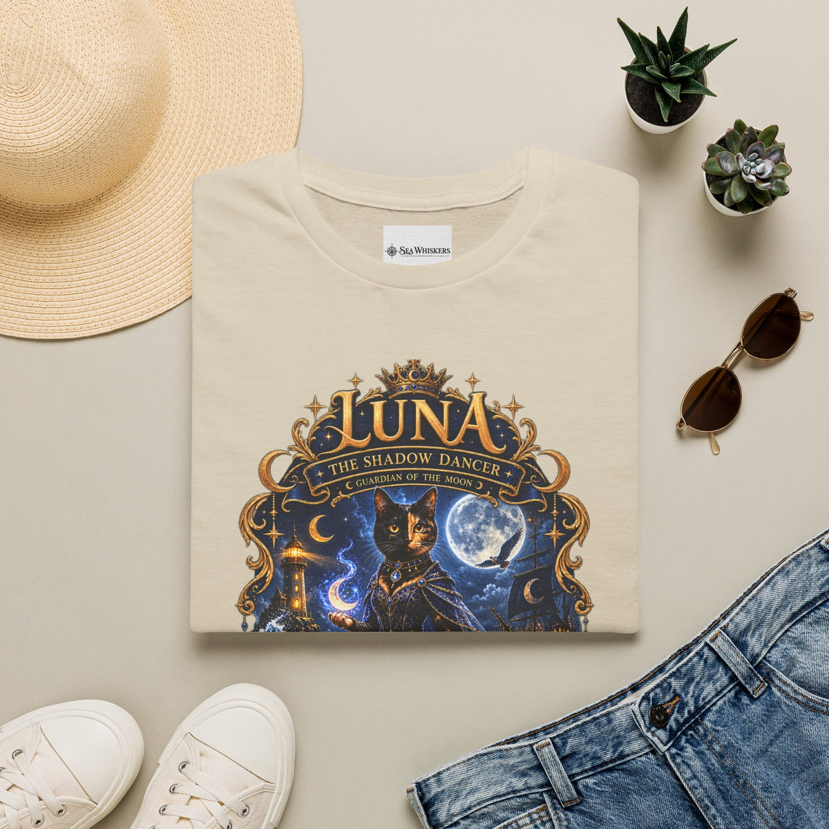 Luna 'The Shadow Dancer' Graphic T-Shirt — Mystical Moon Cat Tee