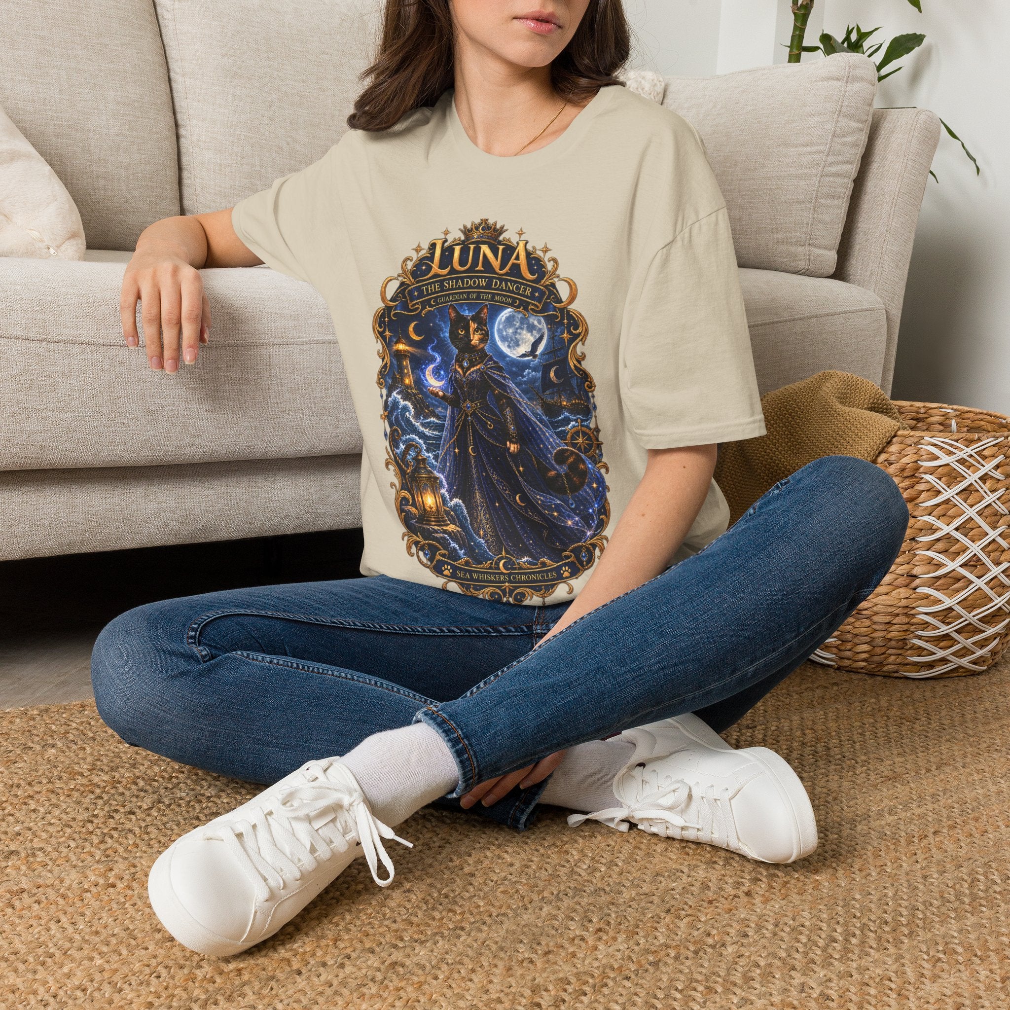 Luna 'The Shadow Dancer' Graphic T-Shirt — Mystical Moon Cat Tee
