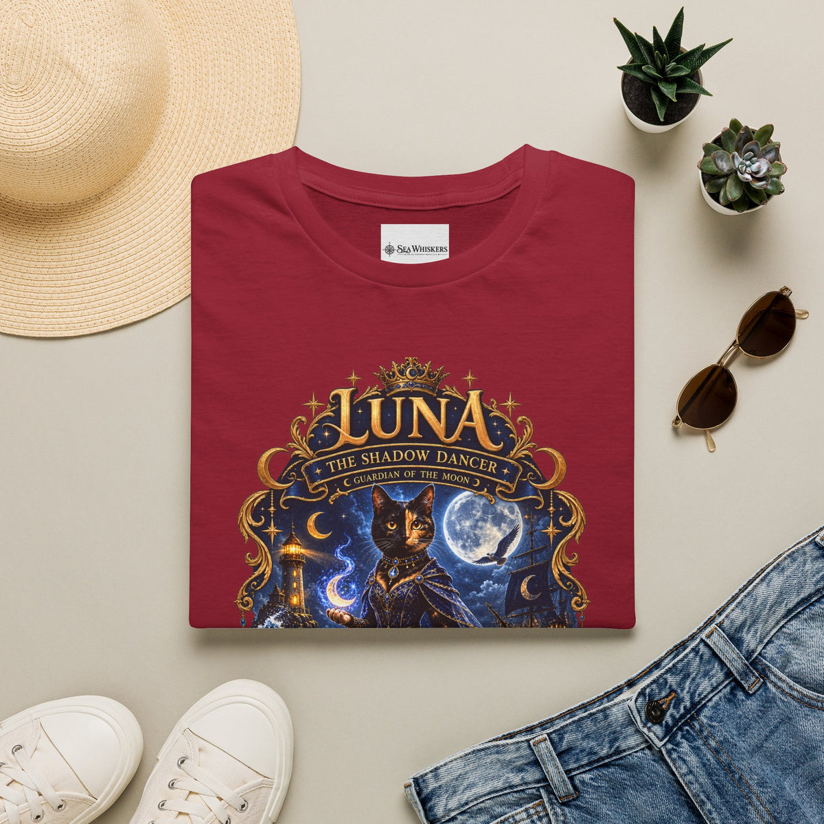 Luna 'The Shadow Dancer' Graphic T-Shirt — Mystical Moon Cat Tee