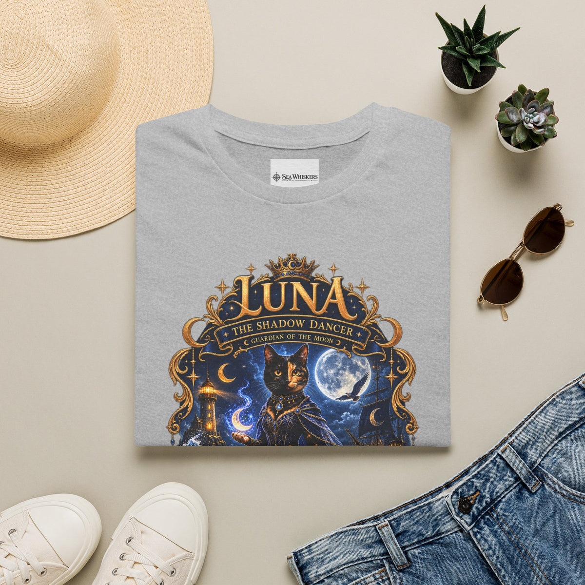 Luna 'The Shadow Dancer' Graphic T-Shirt — Mystical Moon Cat Tee